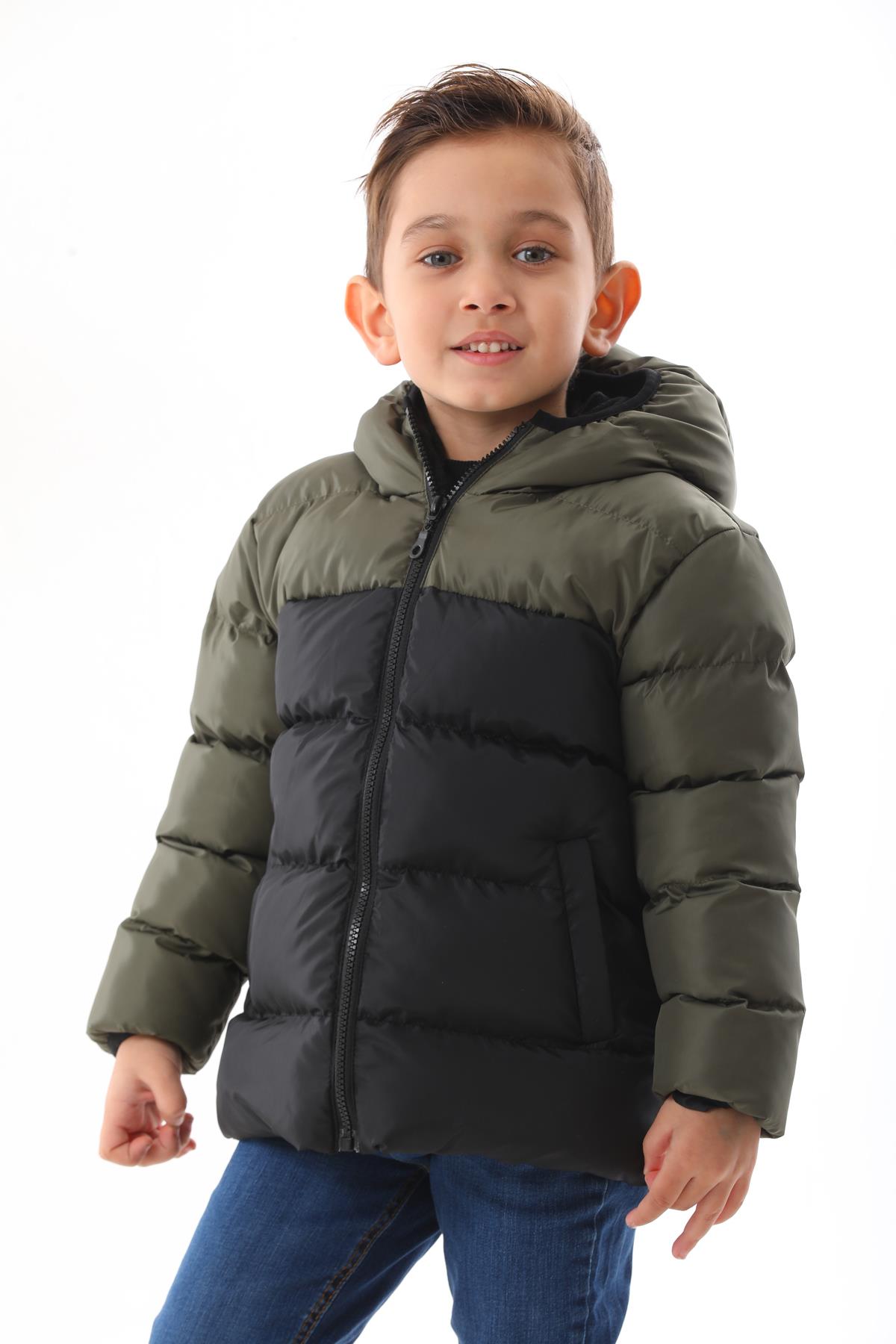 Erkek Çocuk Haki Robalı Su Geçirmez İç Polarlı Kışlık Mont DPRBC012