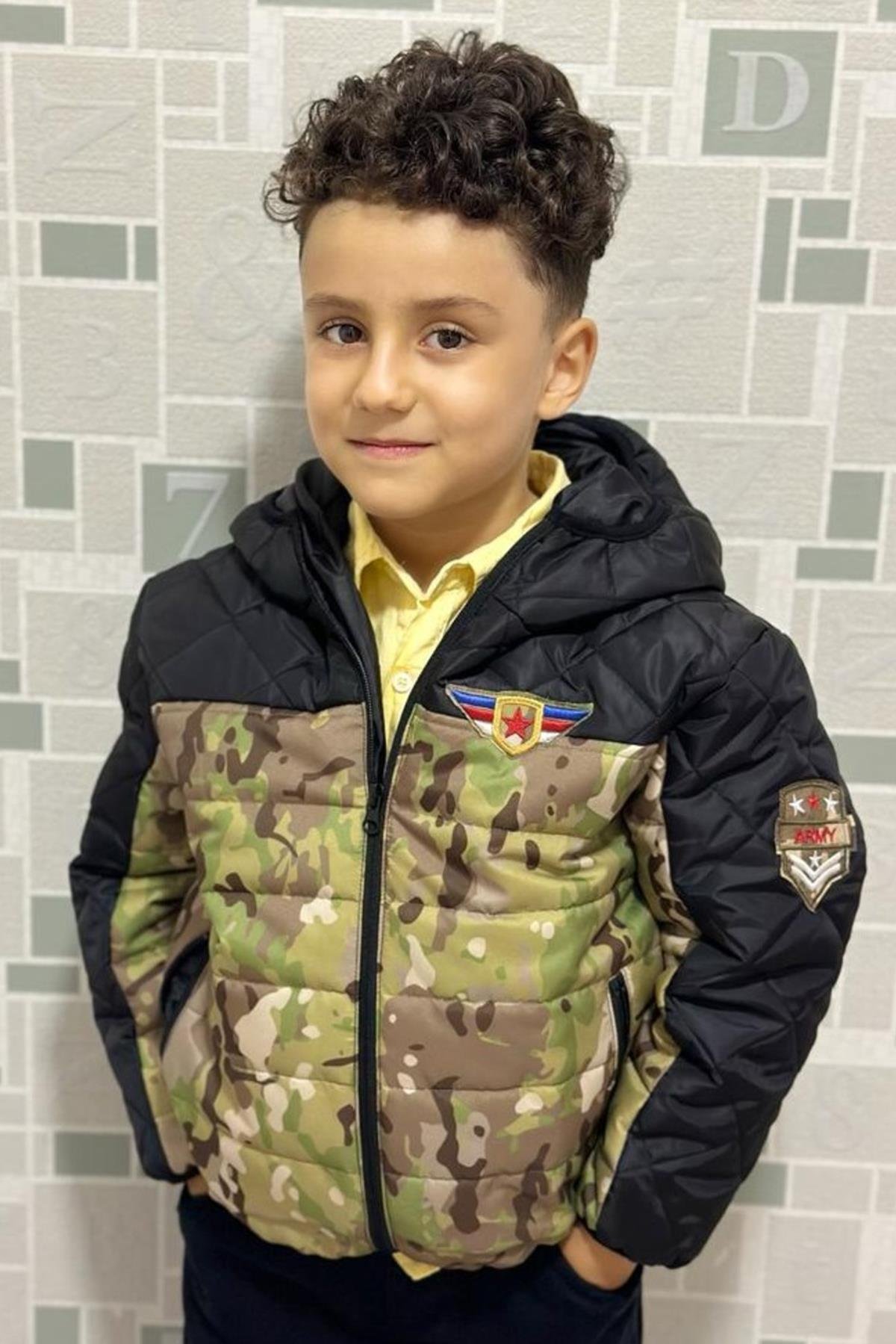 Erkek Çocuk Kamuflaj Desenli İç Polar Kışlık Mont DPRBC005