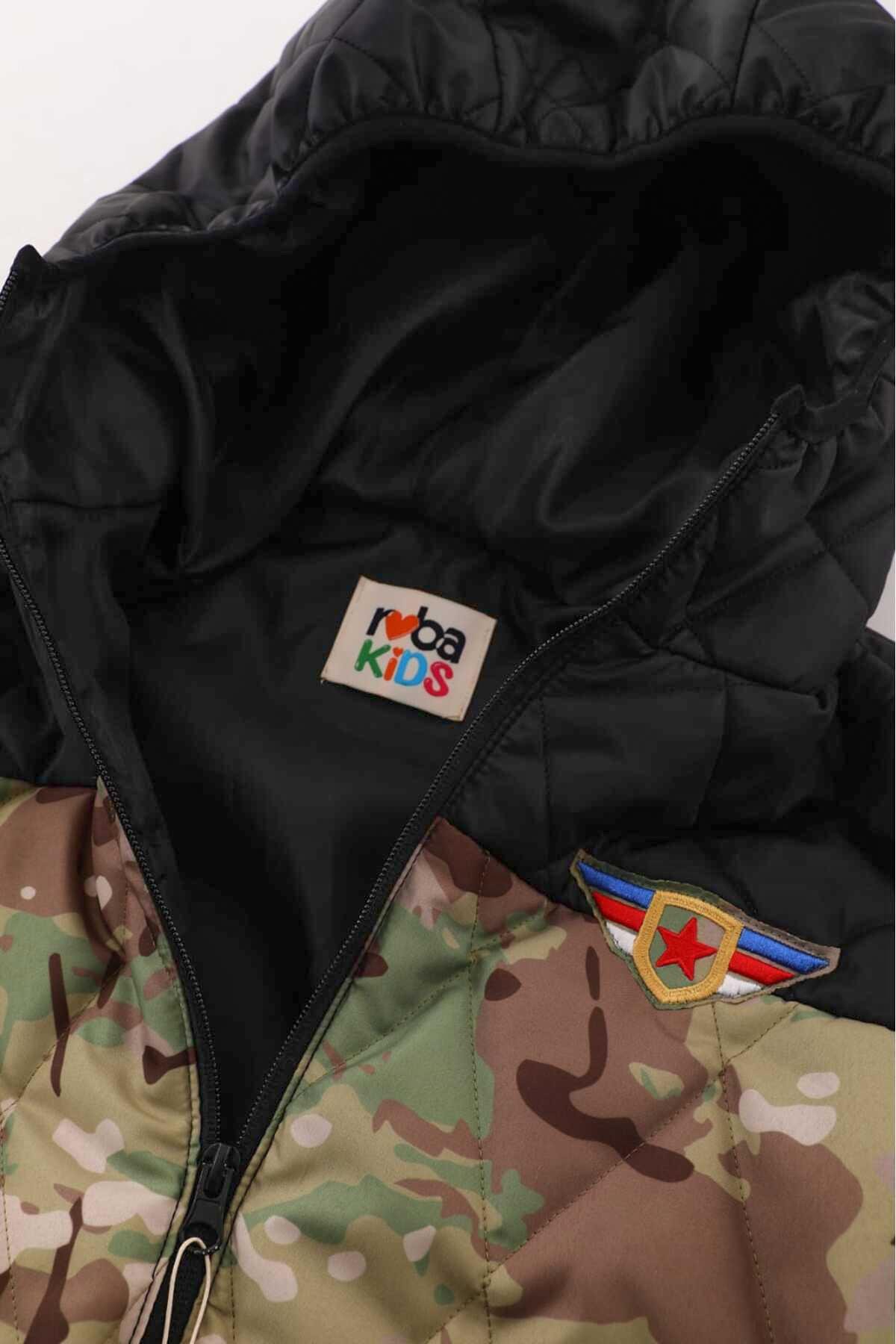 Erkek Çocuk Kamuflaj Desenli İç Polar Kışlık Mont DPRBC005