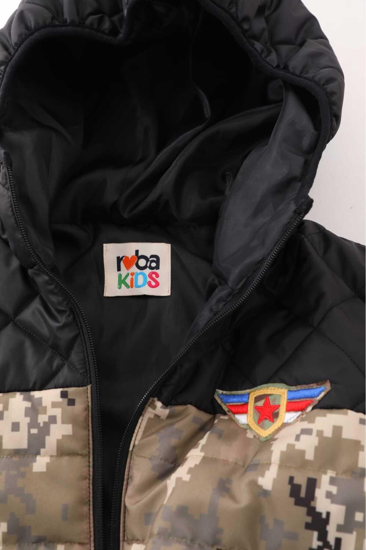 Erkek Çocuk Kamuflaj Desenli Kapüşonlu Kışlık Mont DPRBC006