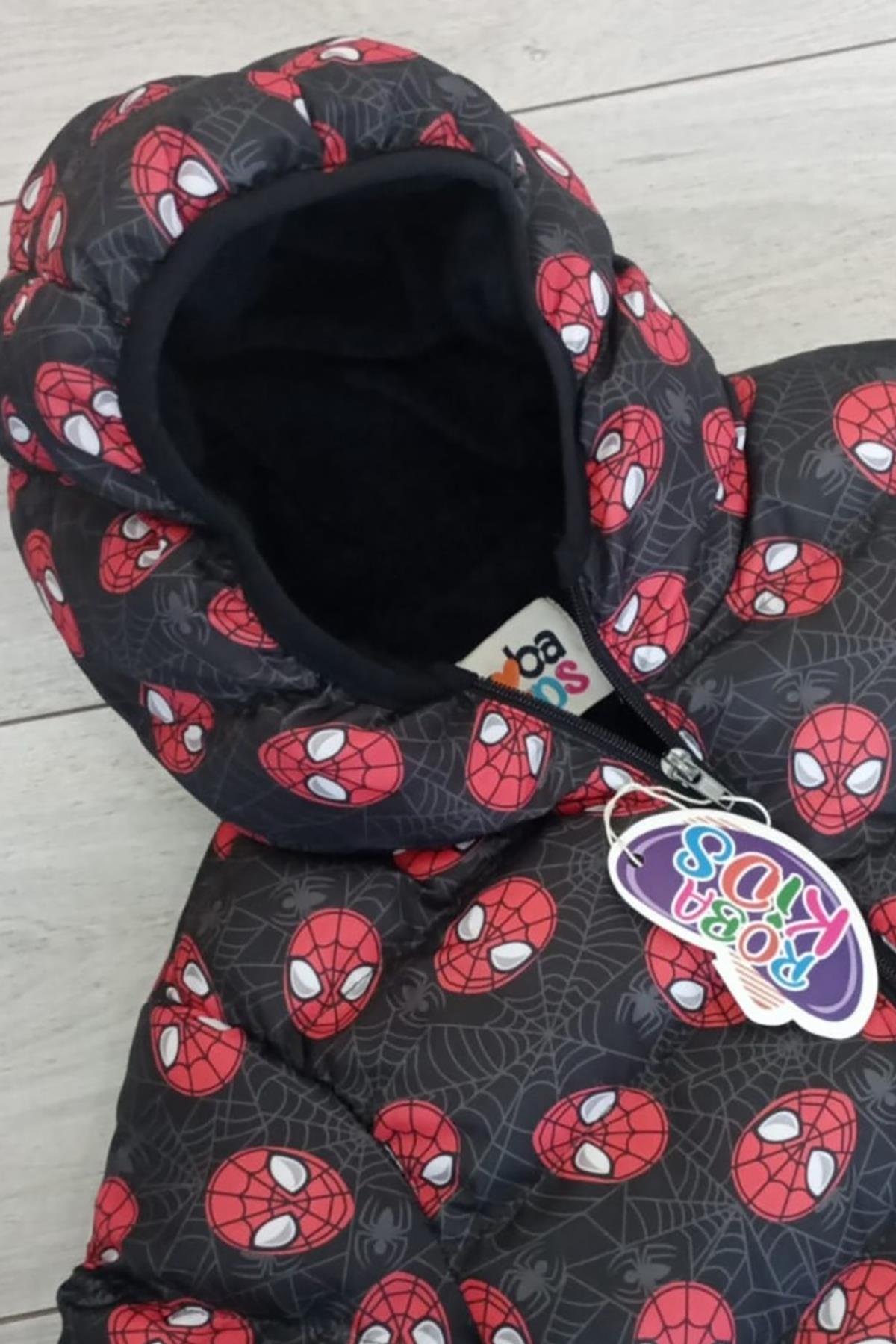 Erkek Çocuk Örümcek Adam Desenli İç Polarlı Kışlık Mont DPRBC009