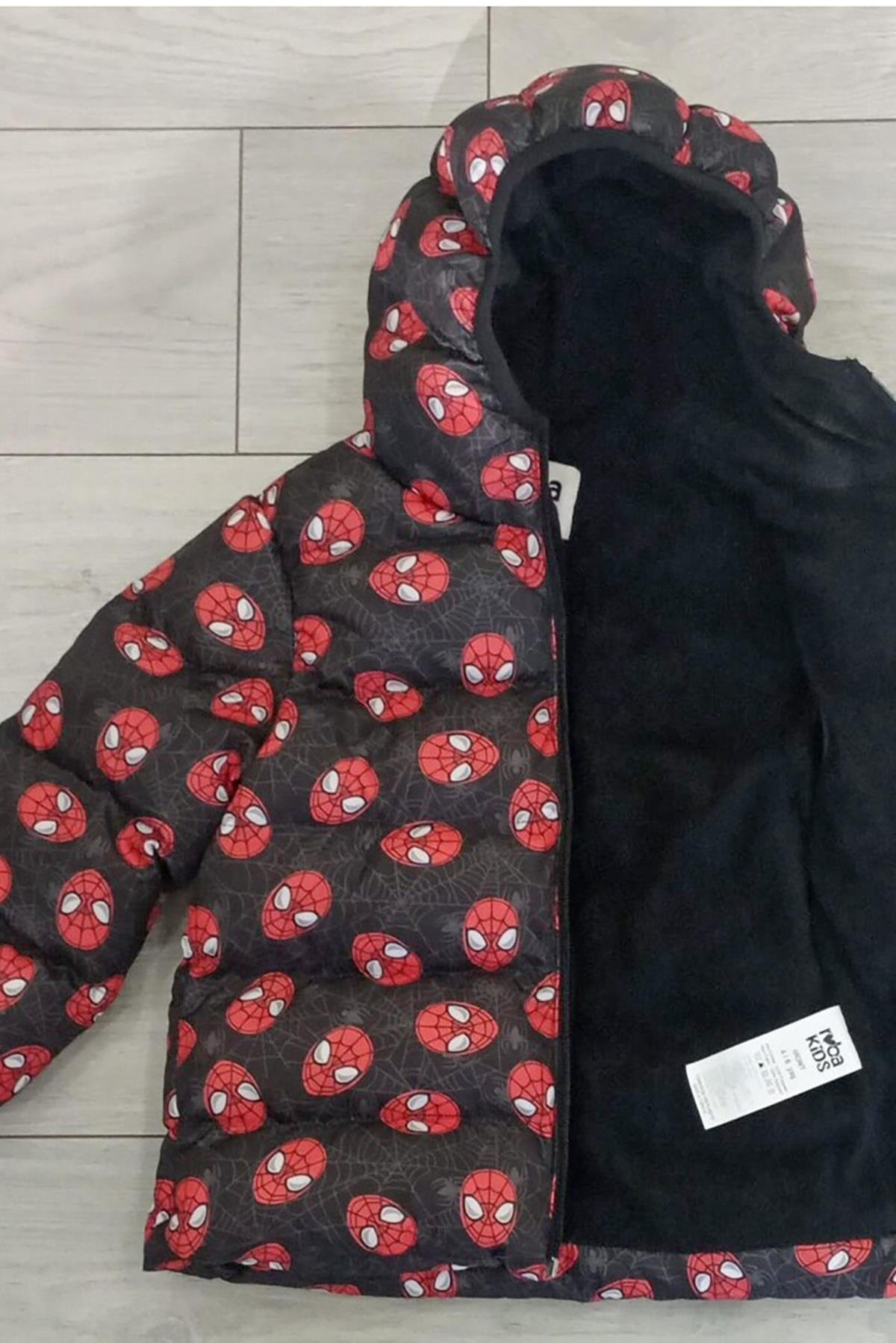 Erkek Çocuk Örümcek Adam Desenli İç Polarlı Kışlık Mont DPRBC009