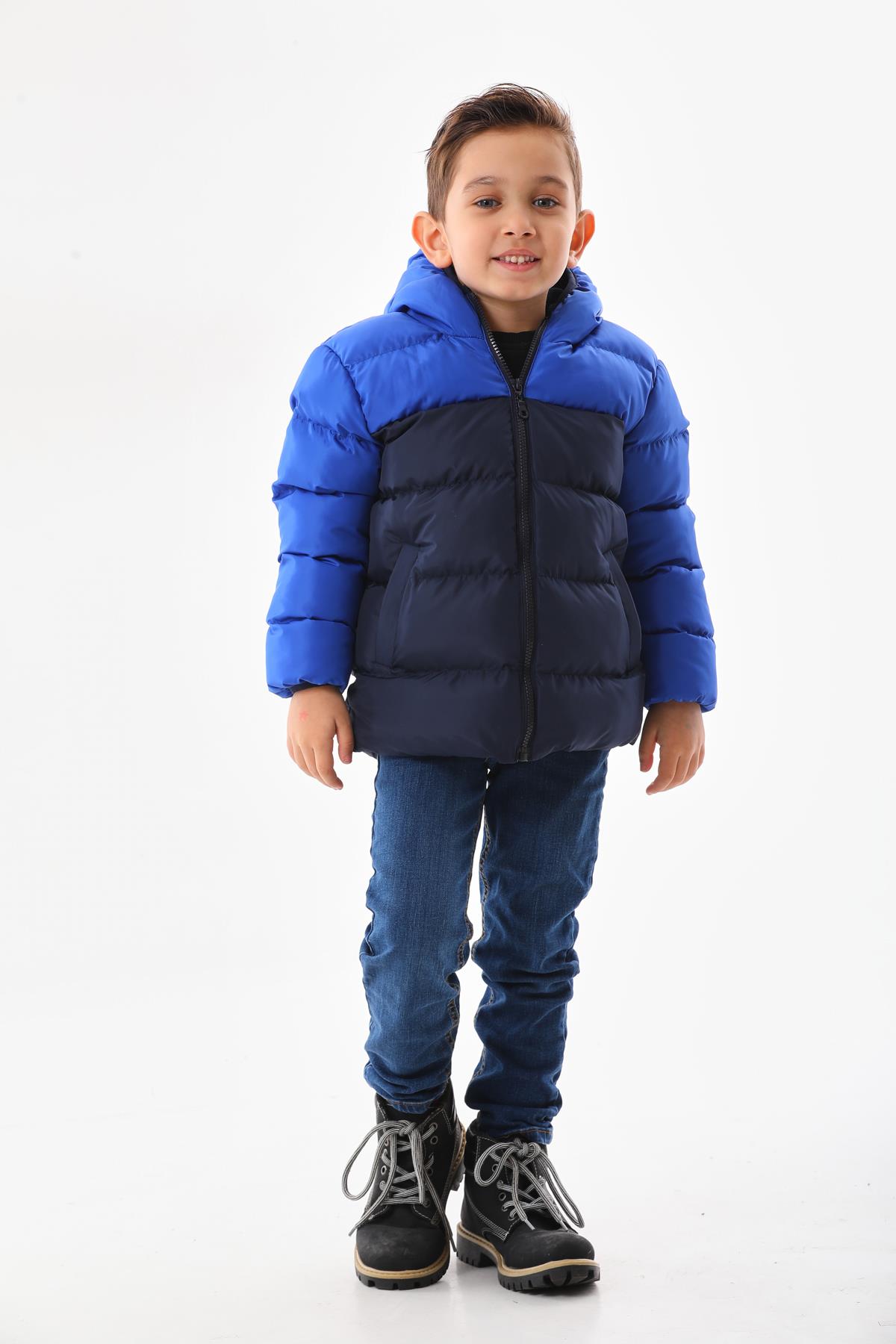 Erkek Çocuk Saks Mavisi Robalı Su Geçirmez İç Polarlı Mont DPRBC012