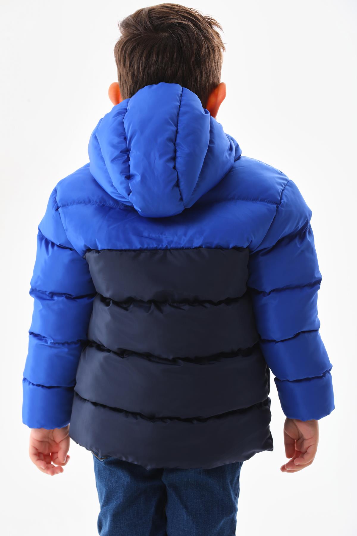 Erkek Çocuk Saks Mavisi Robalı Su Geçirmez İç Polarlı Mont DPRBC012