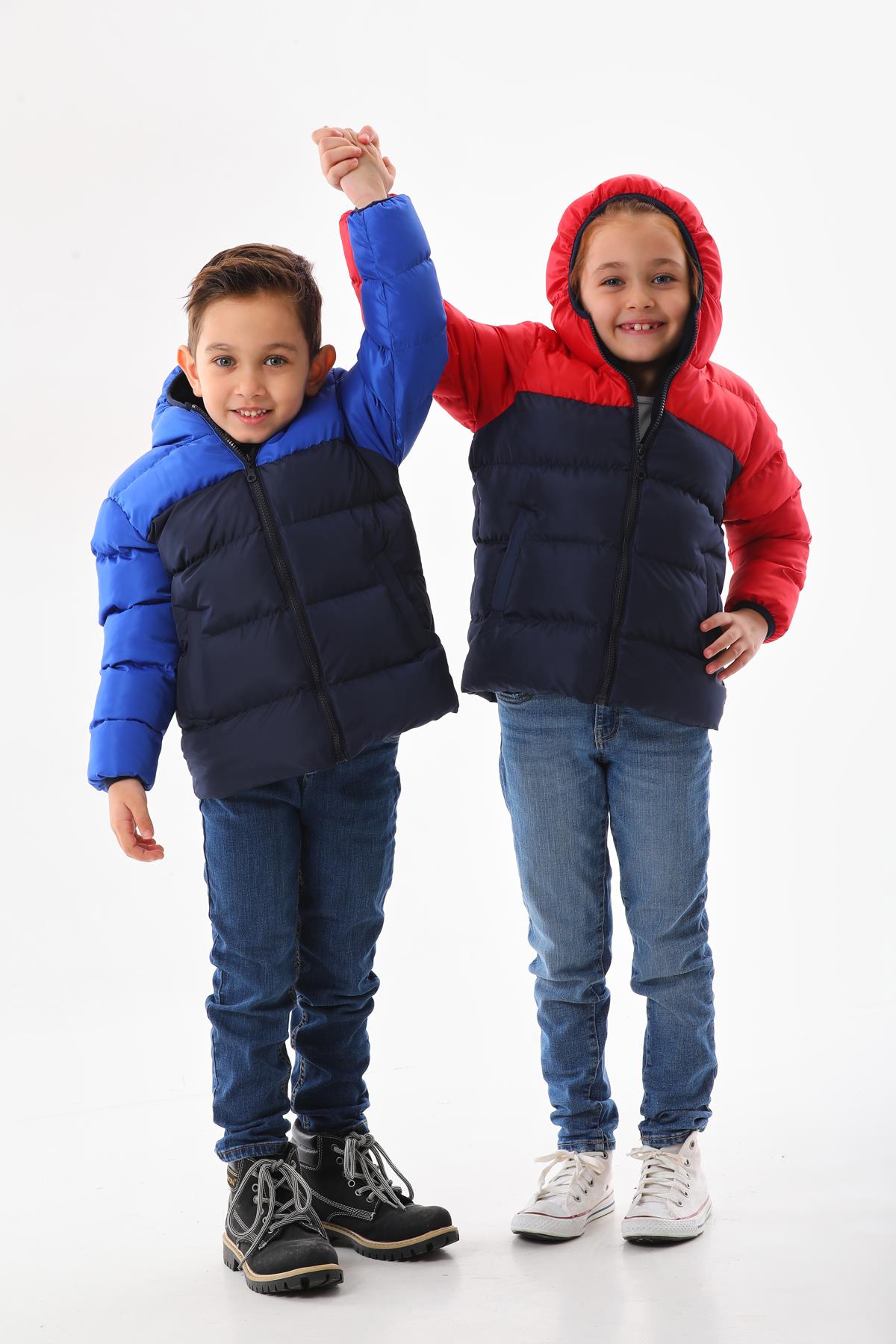 Erkek Çocuk Saks Mavisi Robalı Su Geçirmez İç Polarlı Mont DPRBC012