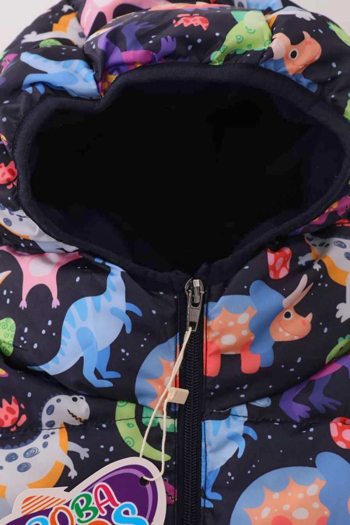 Erkek Kız Çocuk Dinozor Desenli İç Polarlı Kışlık Mont DPRBC004