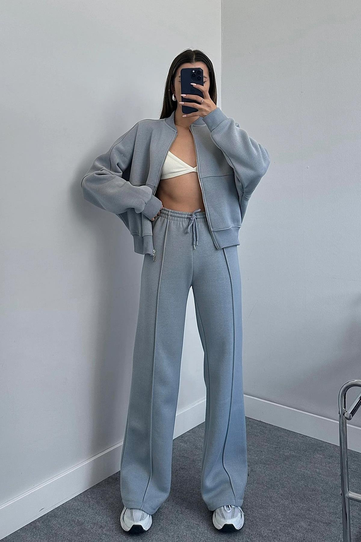 Kadın pamuklu kışlık sweat pantlon eşofman takımı DPGTS018 