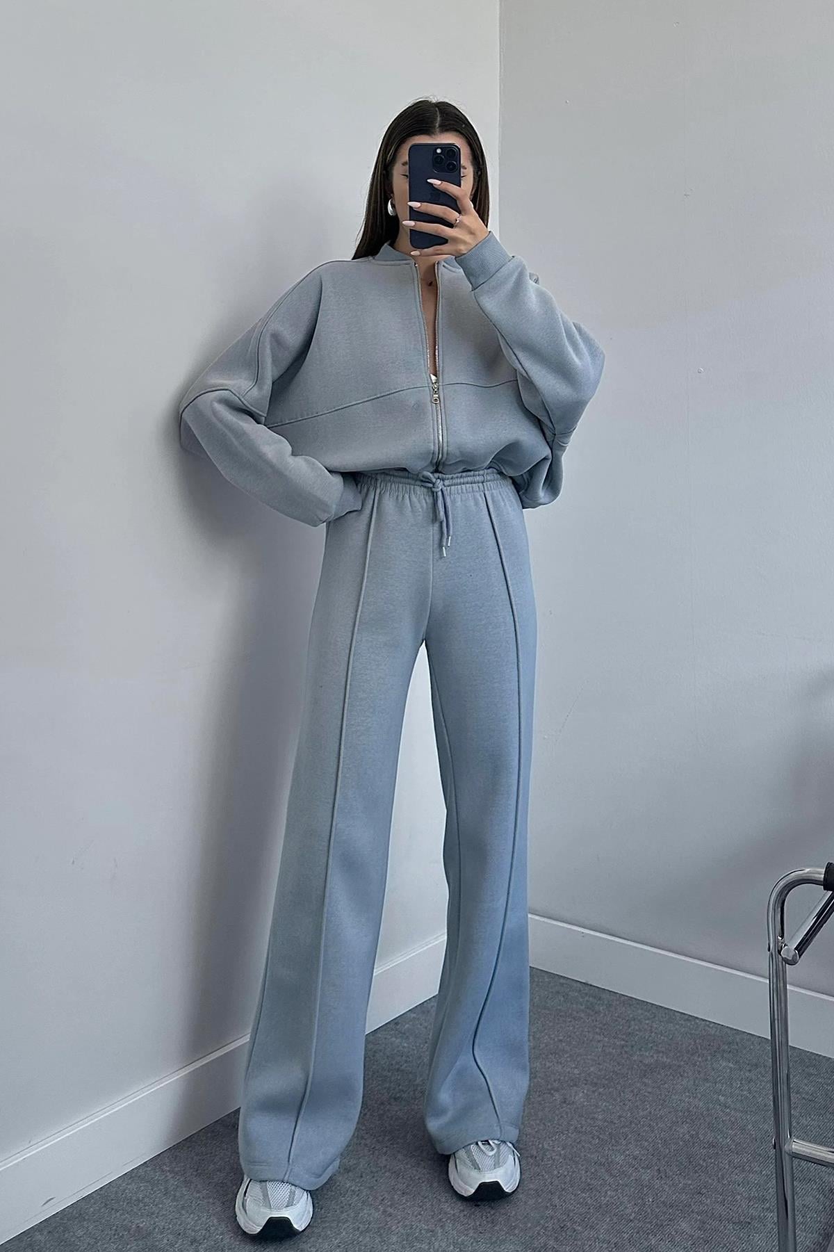 Kadın pamuklu kışlık sweat pantlon eşofman takımı DPGTS018 