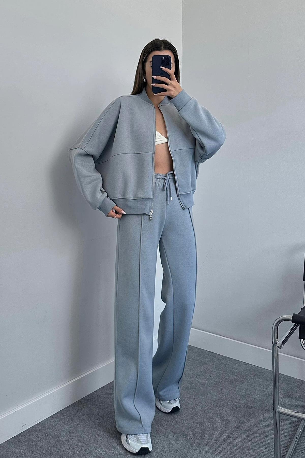 Kadın pamuklu kışlık sweat pantlon eşofman takımı DPGTS018 