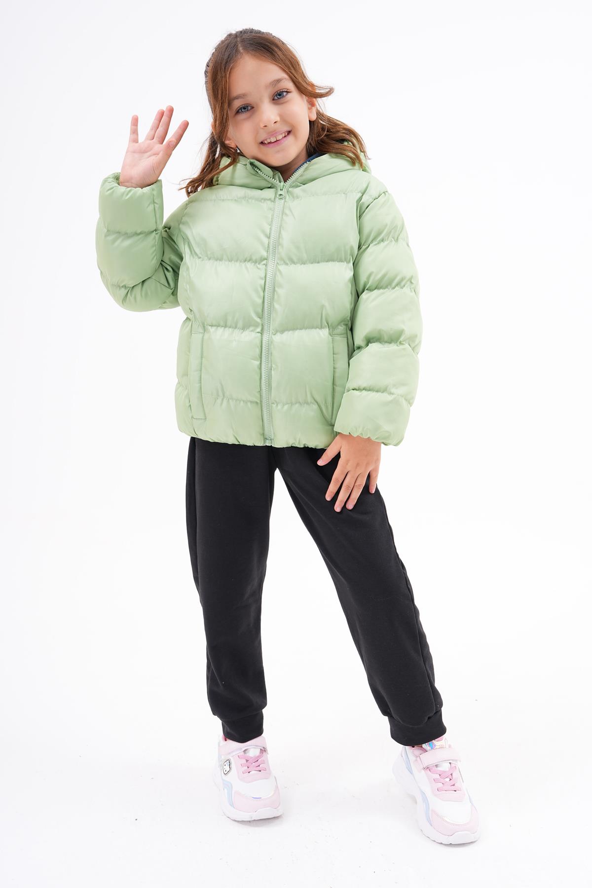 Kız Çocuk Açık Yeşil Su Geçirmez İç Polarlı Kışlık Mont DPRBC014