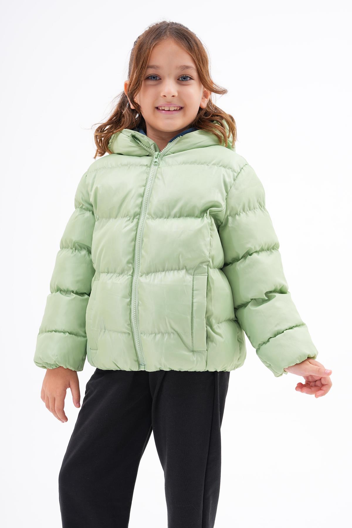 Kız Çocuk Açık Yeşil Su Geçirmez İç Polarlı Kışlık Mont DPRBC014