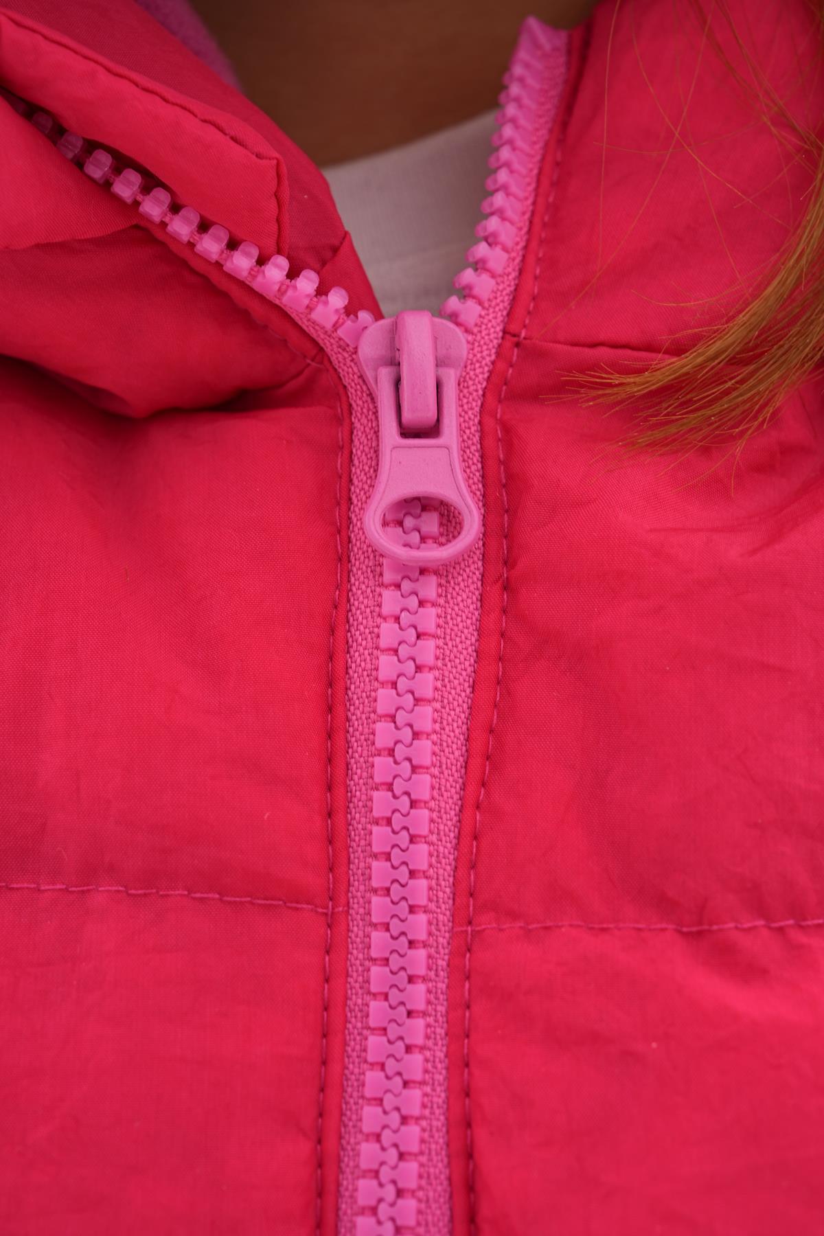 Kız Çocuk Fuşya Su Geçirmez İç Polarlı Kışlık Şişme Mont DPRBC014