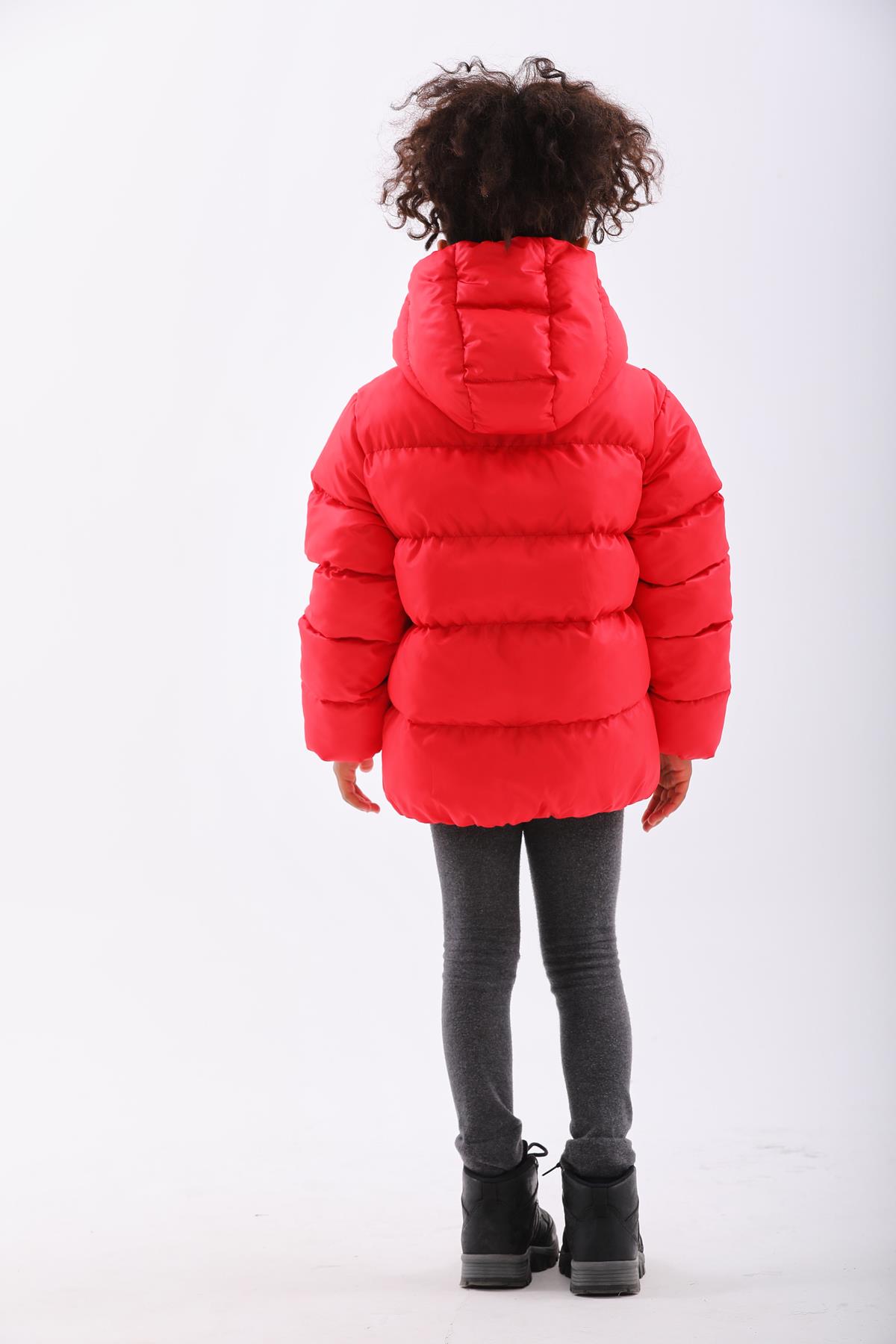 Kız Çocuk Kırmızı Su Geçirmez İç Polarlı Kışlık Şişme Mont DPRBC014