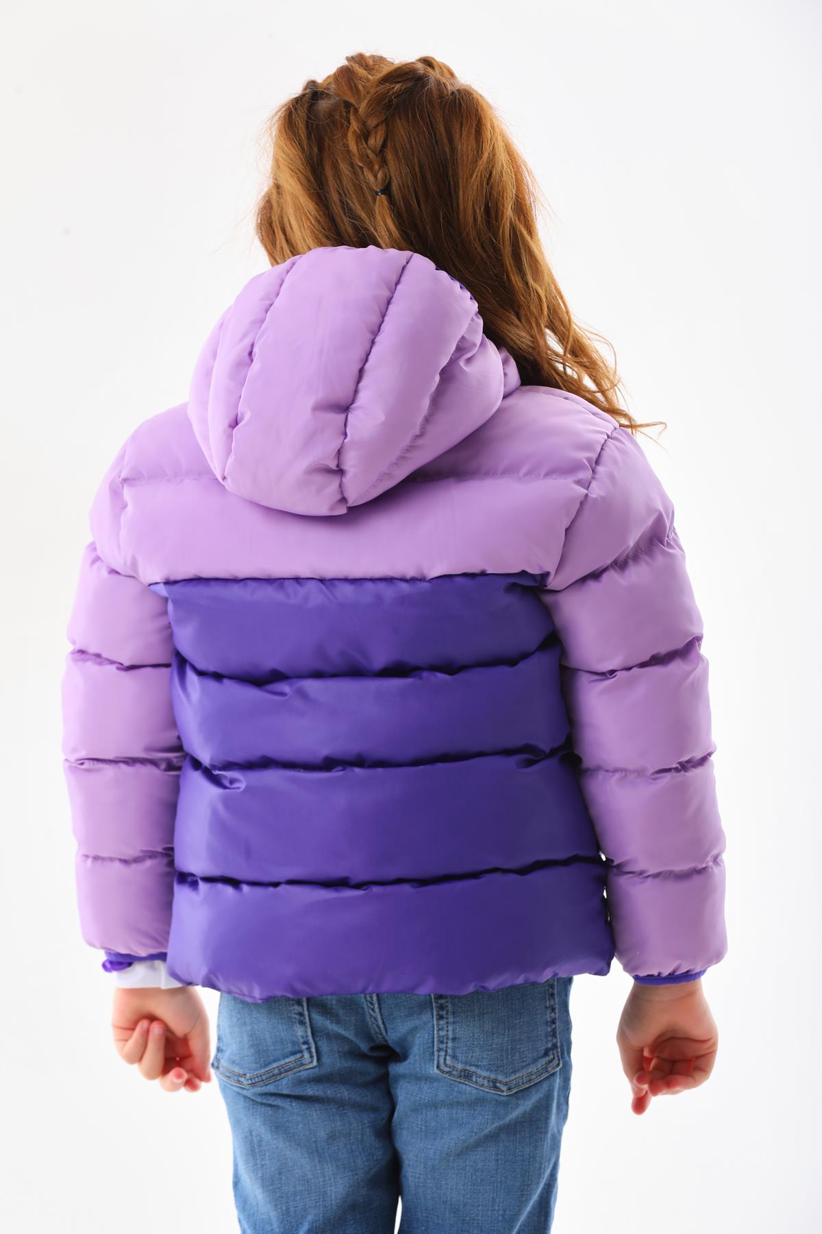 Kız Çocuk Lila Robalı Su Geçirmez İç Polarlı Kışlık Mont DPRBC012