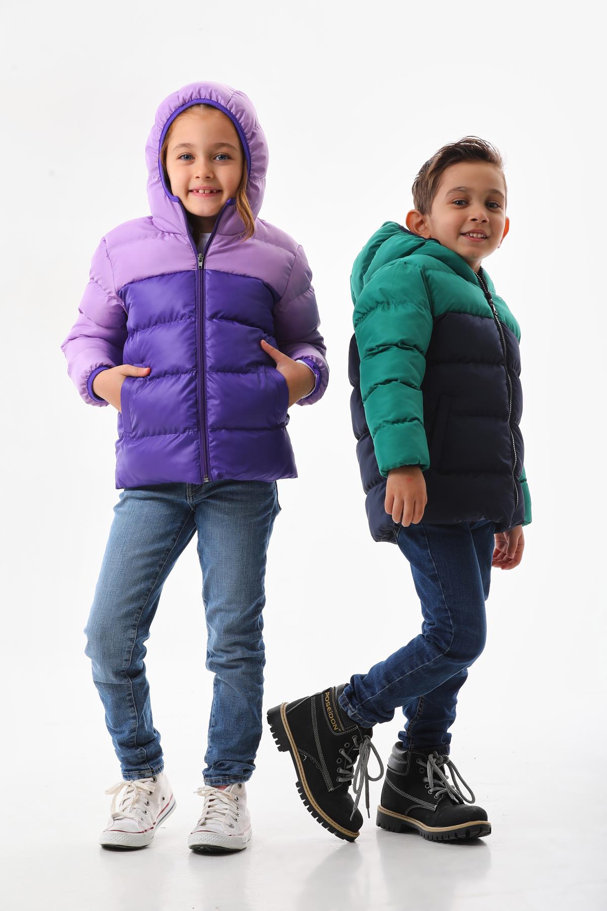 Kız Çocuk Lila Robalı Su Geçirmez İç Polarlı Kışlık Mont DPRBC012