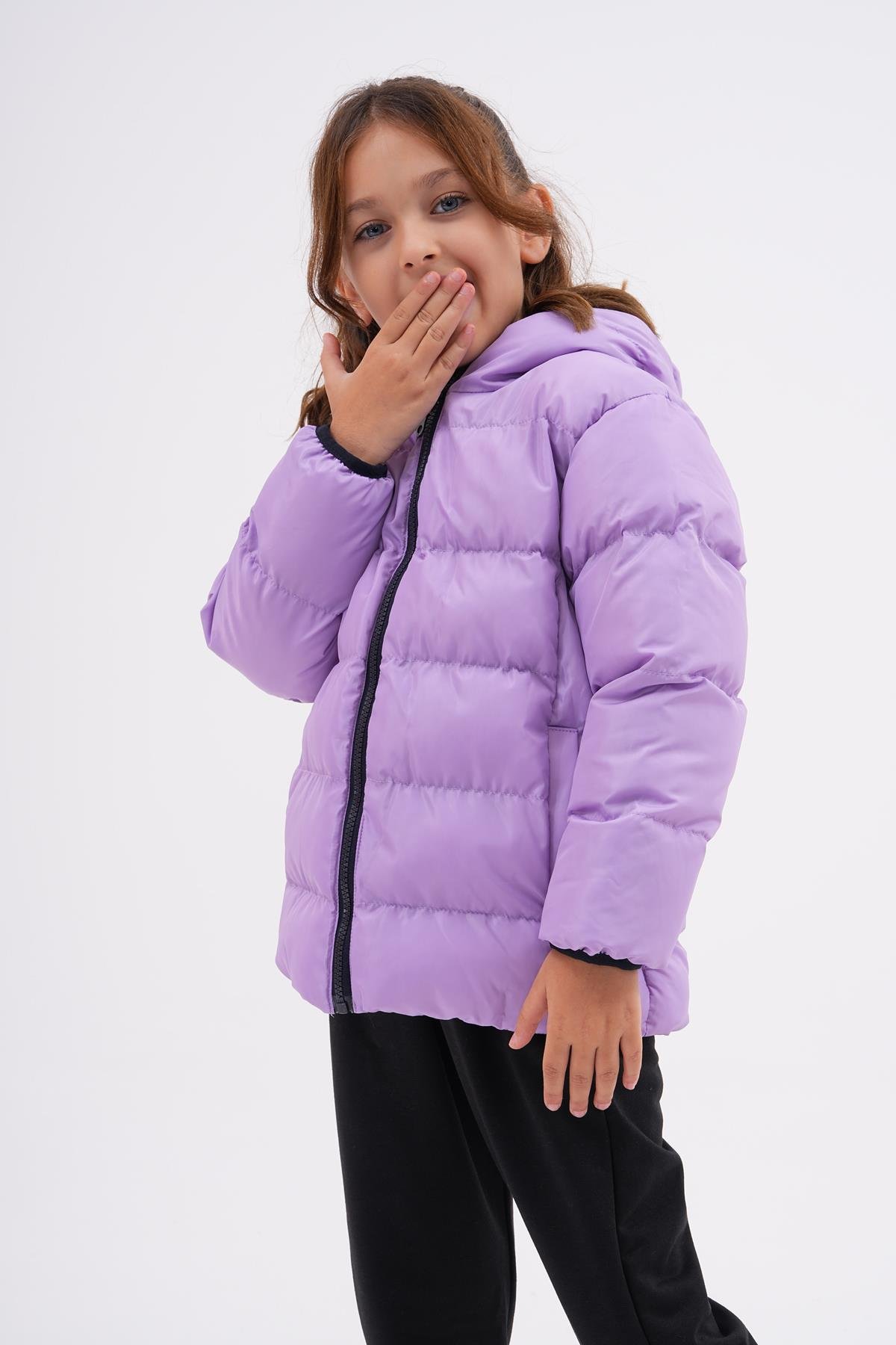 Kız Çocuk Lila Su Geçirmez İç Polarlı Kışlık Şişme Mont DPRBC015