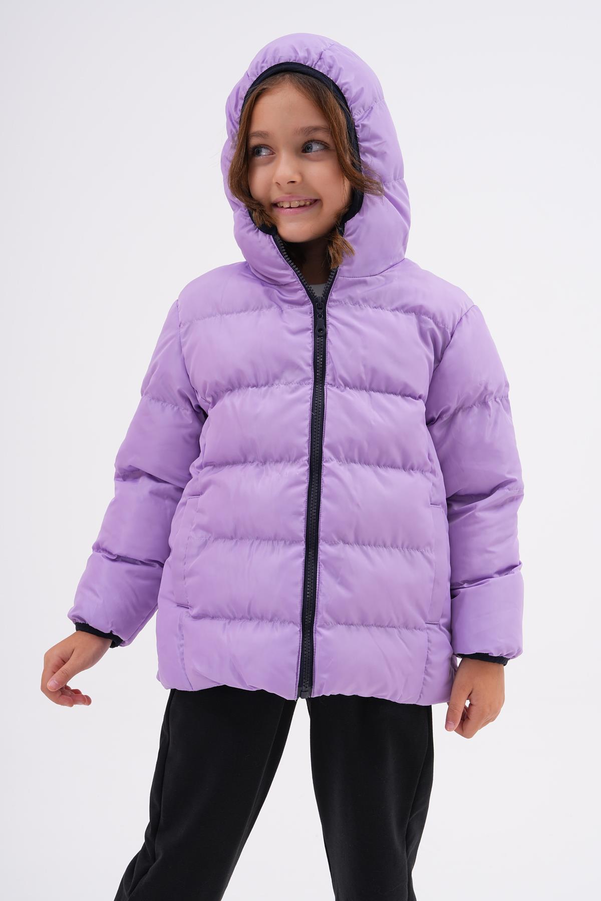 Kız Çocuk Lila Su Geçirmez İç Polarlı Kışlık Şişme Mont DPRBC015