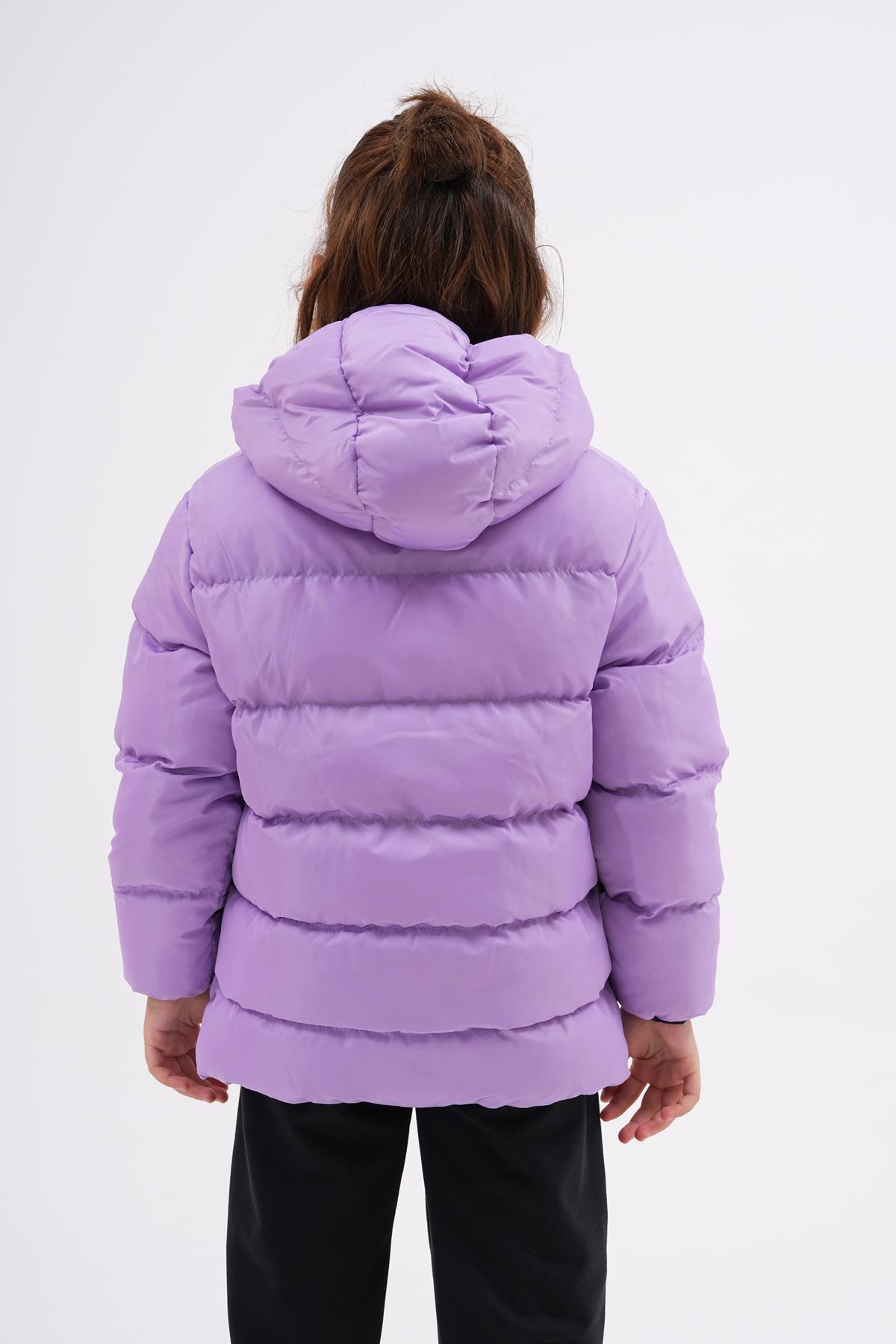 Kız Çocuk Lila Su Geçirmez İç Polarlı Kışlık Şişme Mont DPRBC015