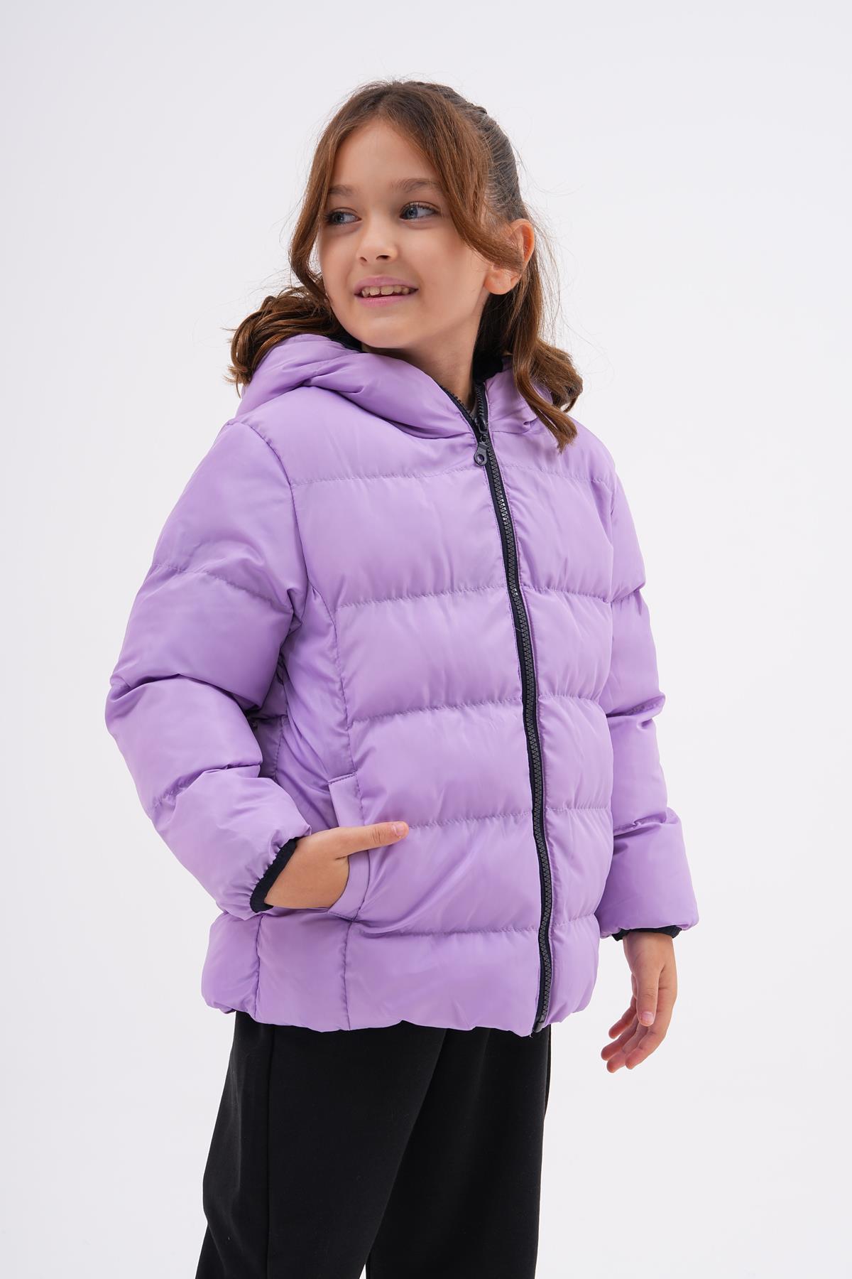Kız Çocuk Lila Su Geçirmez İç Polarlı Kışlık Şişme Mont DPRBC015