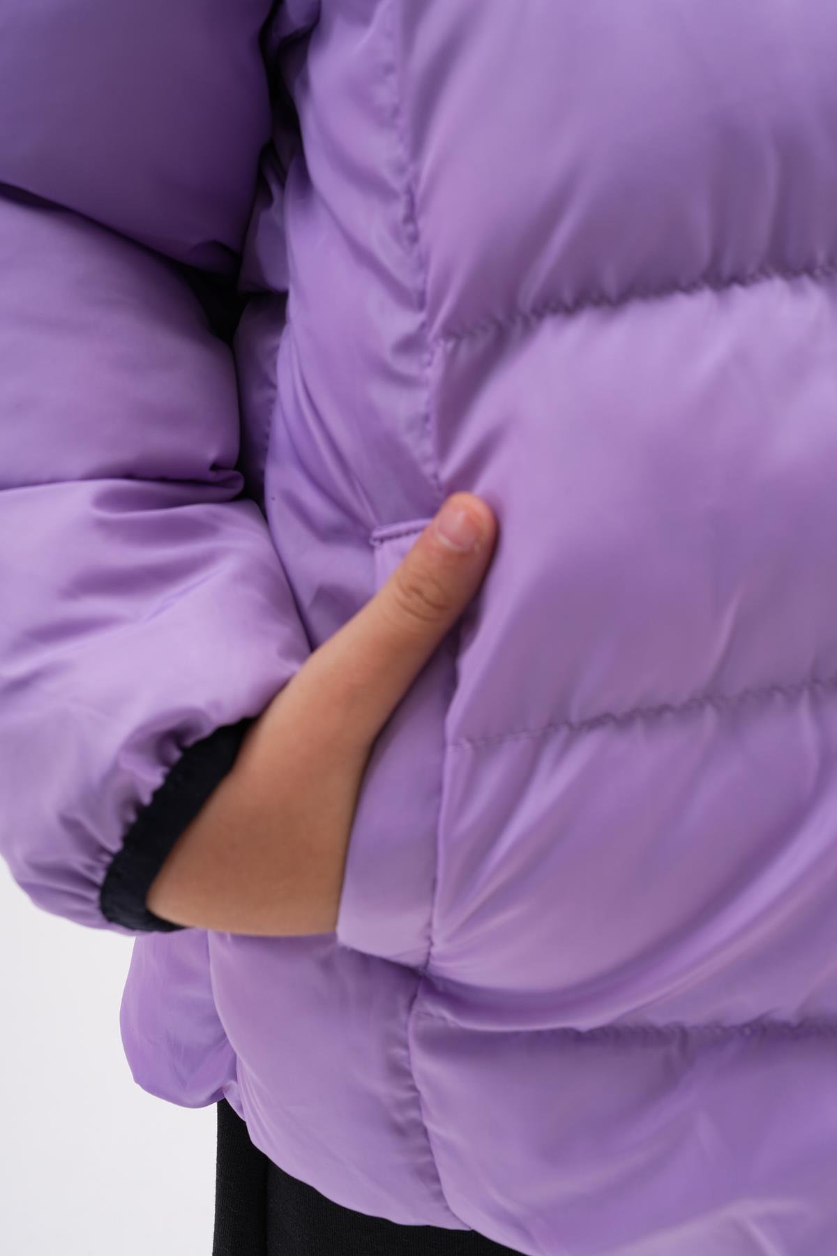 Kız Çocuk Lila Su Geçirmez İç Polarlı Kışlık Şişme Mont DPRBC015