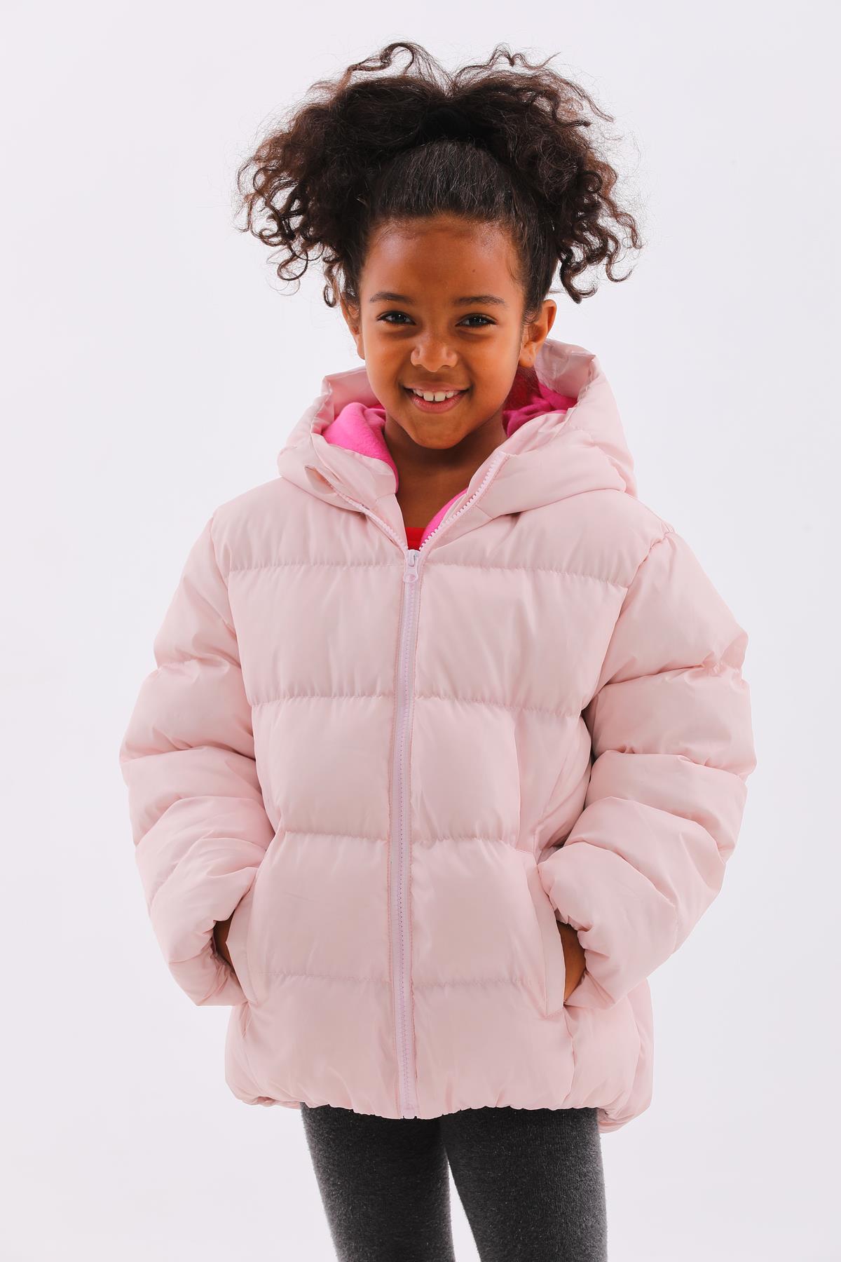 Kız Çocuk Pembe Su Geçirmez İç Polarlı Kışlık Şişme Mont DPRBC014