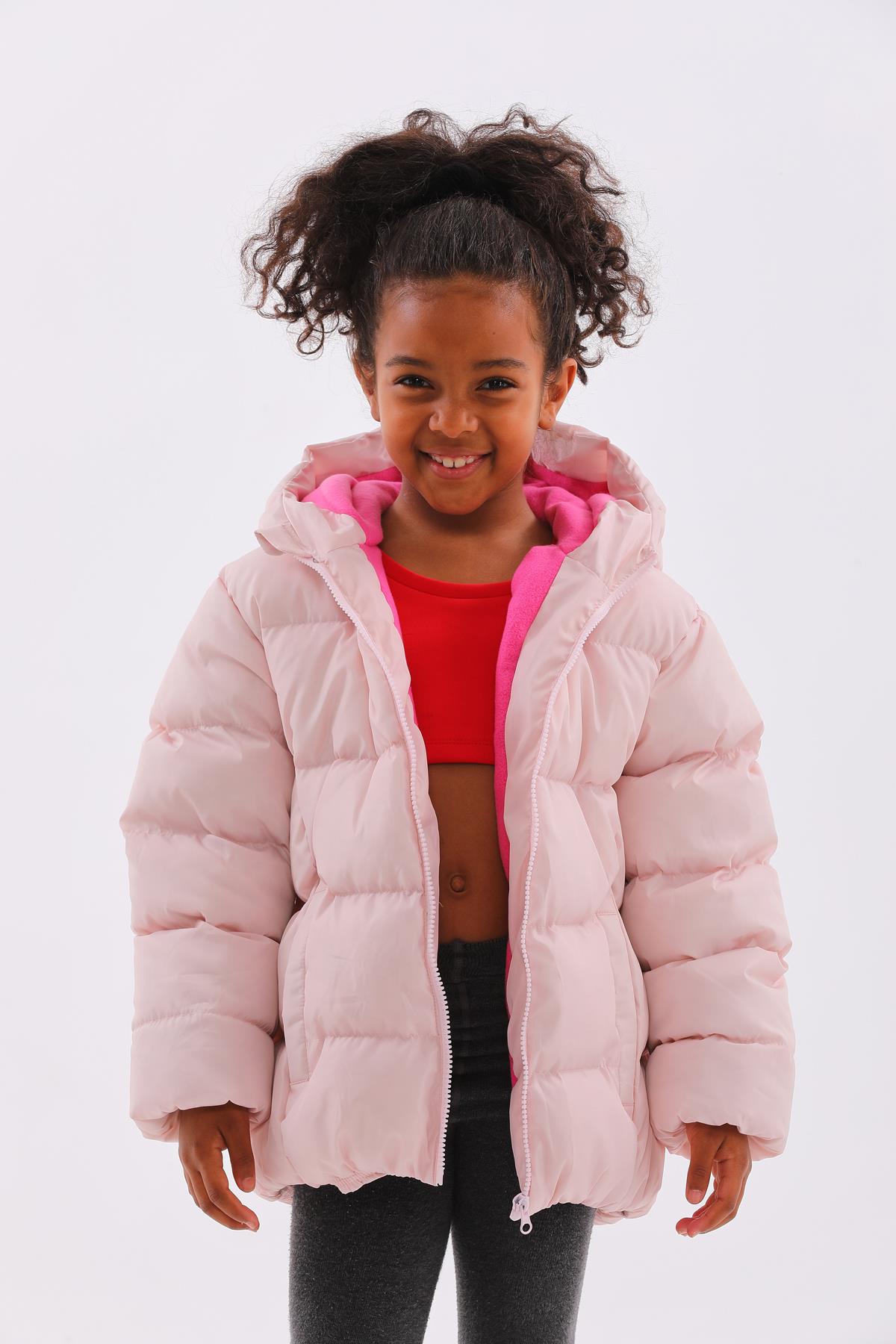Kız Çocuk Pembe Su Geçirmez İç Polarlı Kışlık Şişme Mont DPRBC014