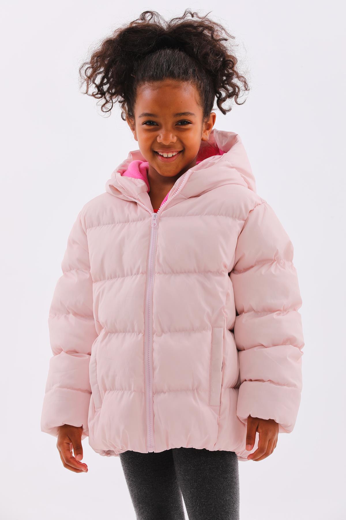 Kız Çocuk Pembe Su Geçirmez İç Polarlı Kışlık Şişme Mont DPRBC014