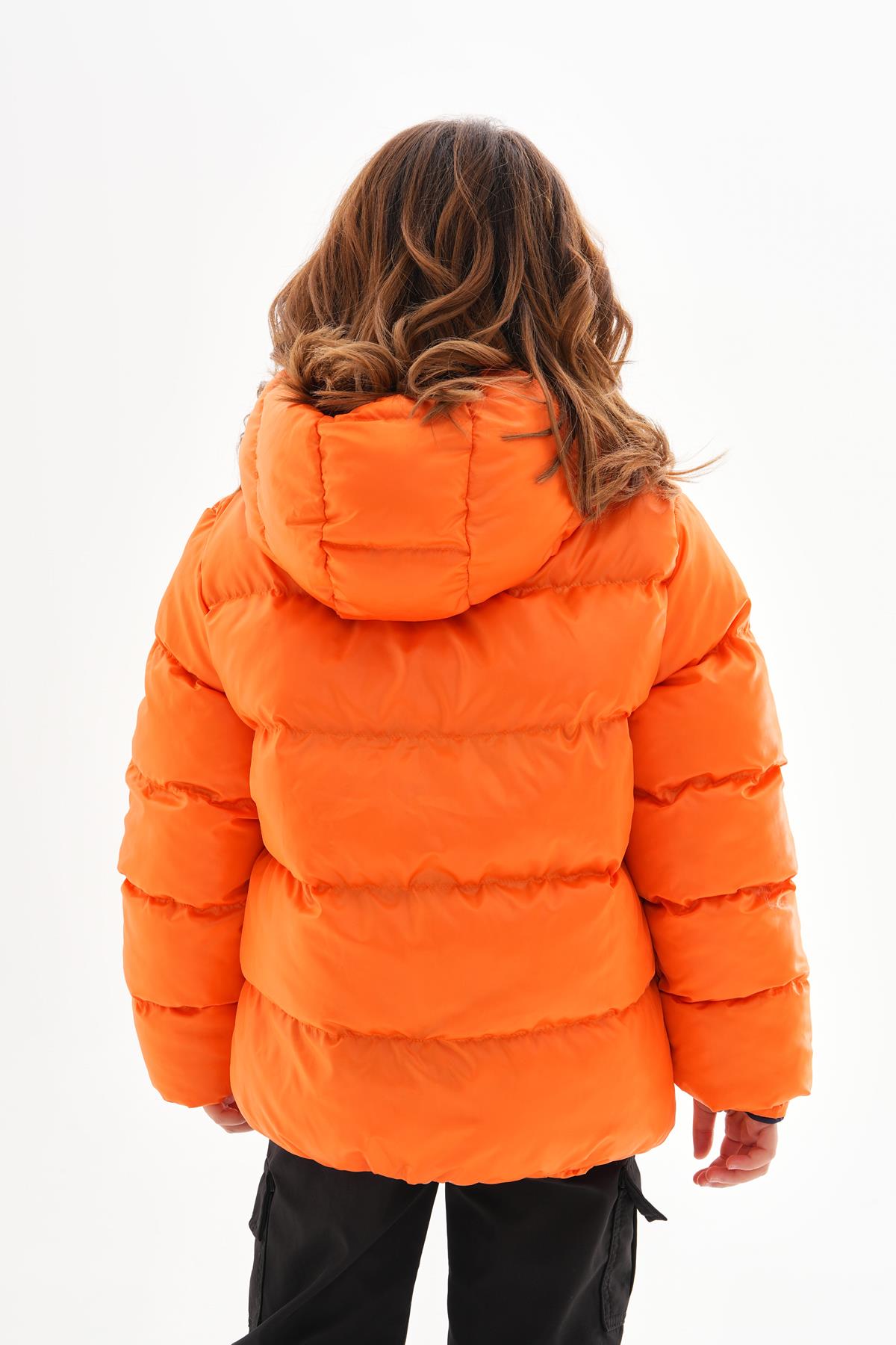 Kız Çocuk Turuncu Su Geçirmez İç Polarlı Kışlık Şişme Mont DPRBC014