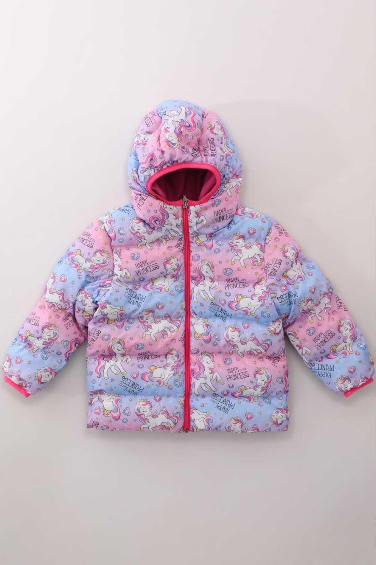 Kız Çocuk Unicorn Desenli İç Polarlı Kışlık Şişme Mont DPRBC011