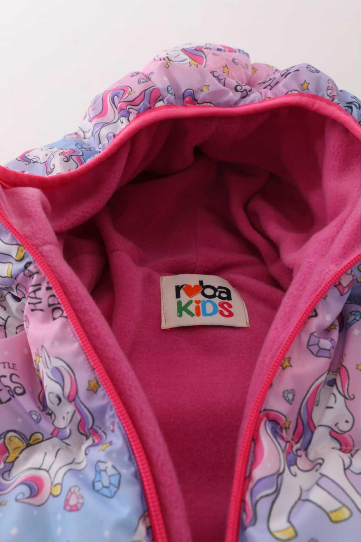 Kız Çocuk Unicorn Desenli İç Polarlı Kışlık Şişme Mont DPRBC011