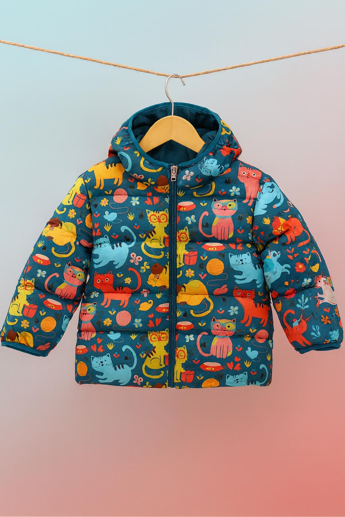 Kız Erkek Çocuk İç Polarlı Desenli Kışlık Mont DPRBC001