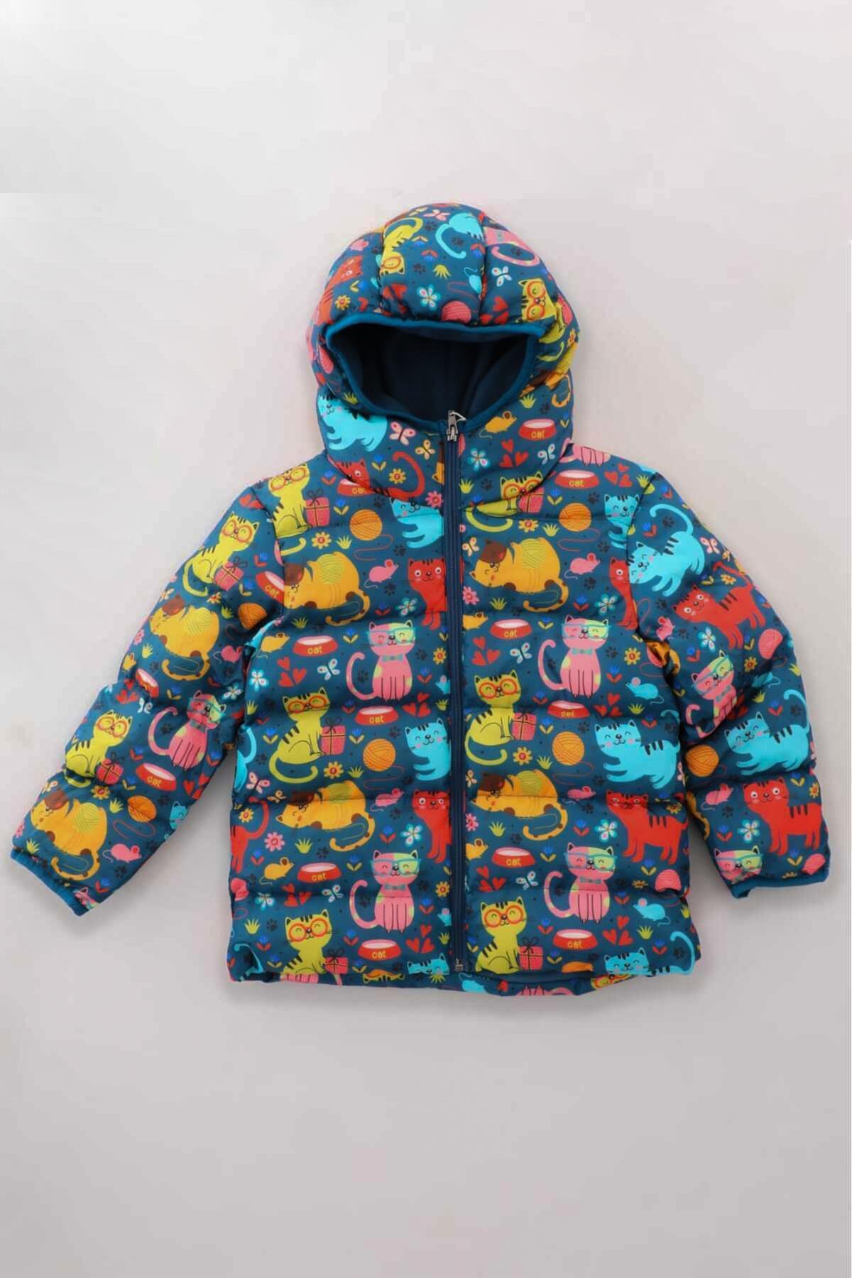 Kız Erkek Çocuk İç Polarlı Desenli Kışlık Mont DPRBC001