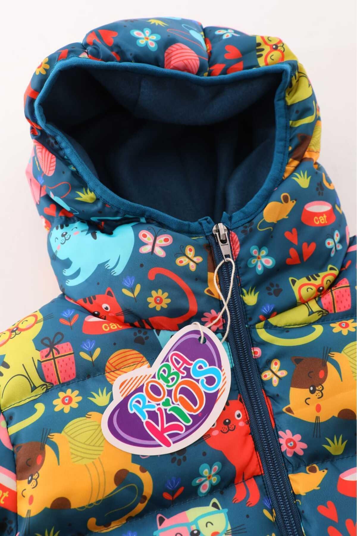 Kız Erkek Çocuk İç Polarlı Desenli Kışlık Mont DPRBC001