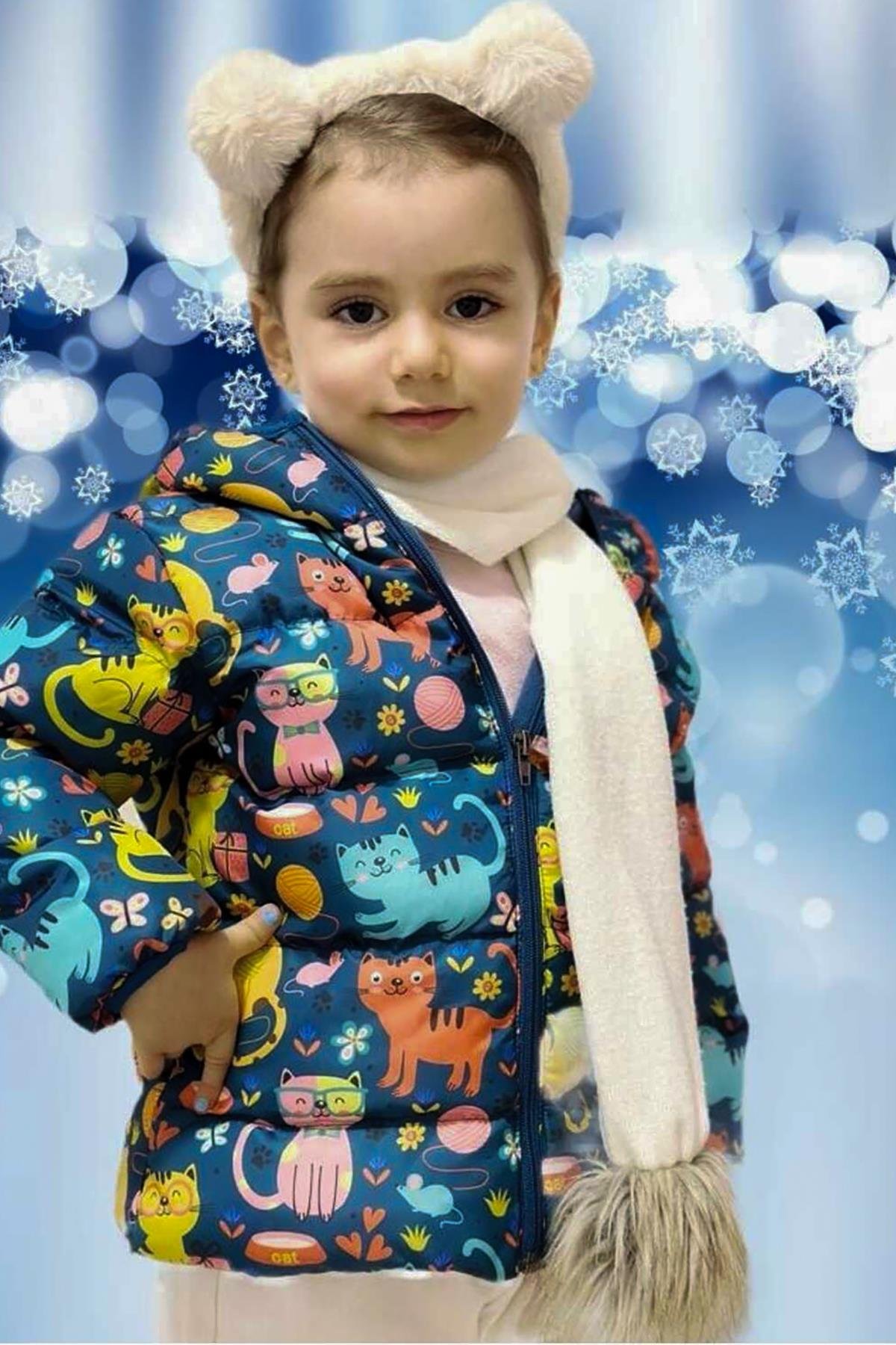 Kız Erkek Çocuk İç Polarlı Desenli Kışlık Mont DPRBC001