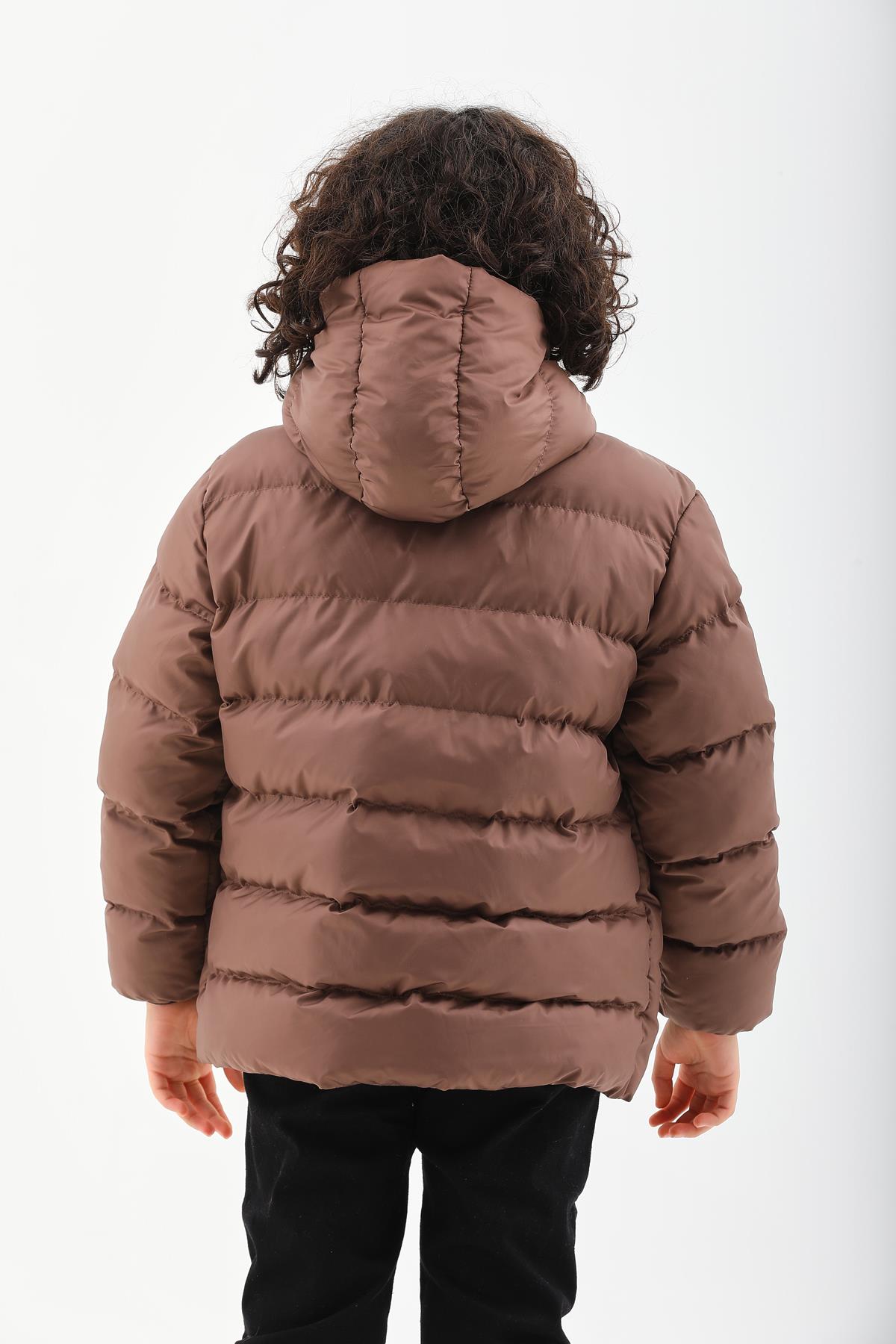 Kız Erkek Çocuk Kahverengi Su Geçirmez İç Polarlı Kışlık Mont DPRBC015