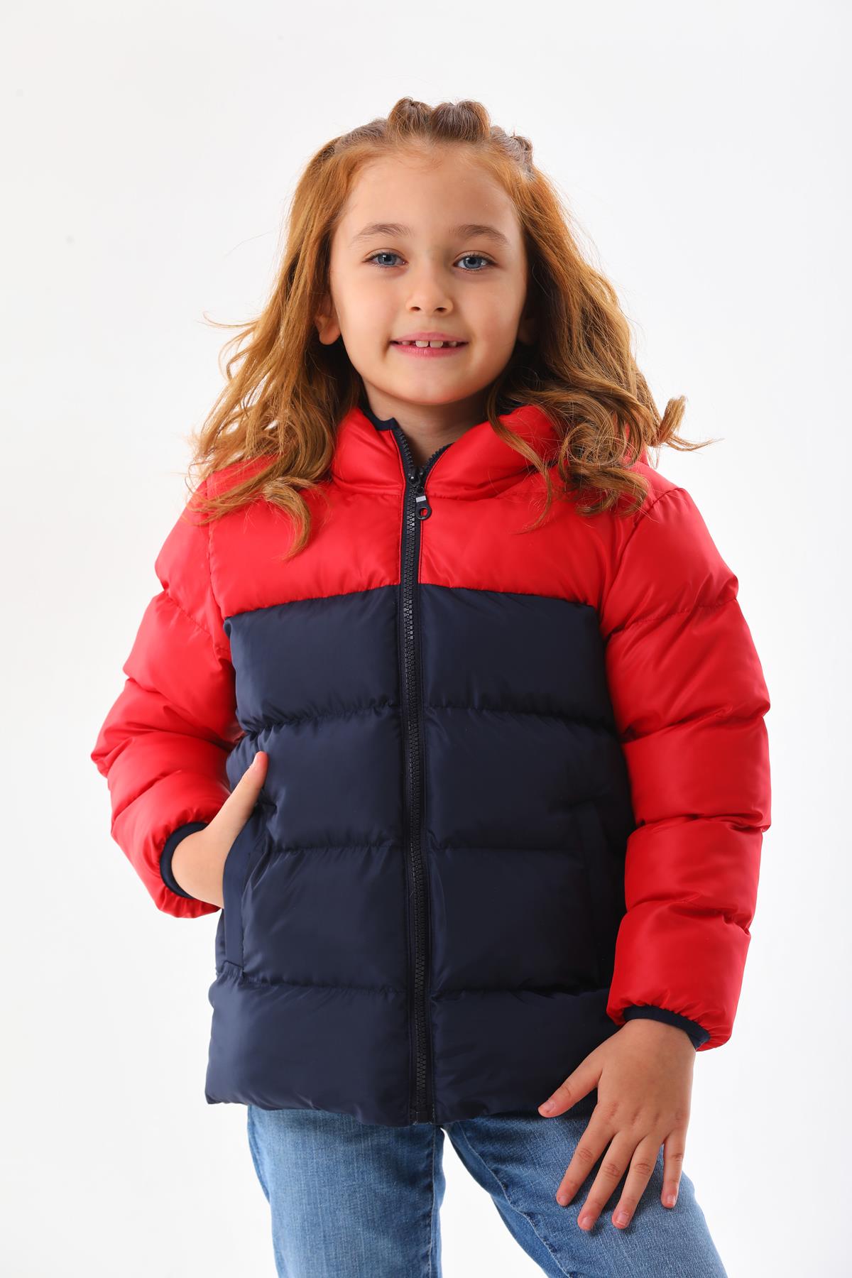 Kız Erkek Çocuk Kırmızı Robalı Su Geçirmez İç Polarlı Mont DPRBC012