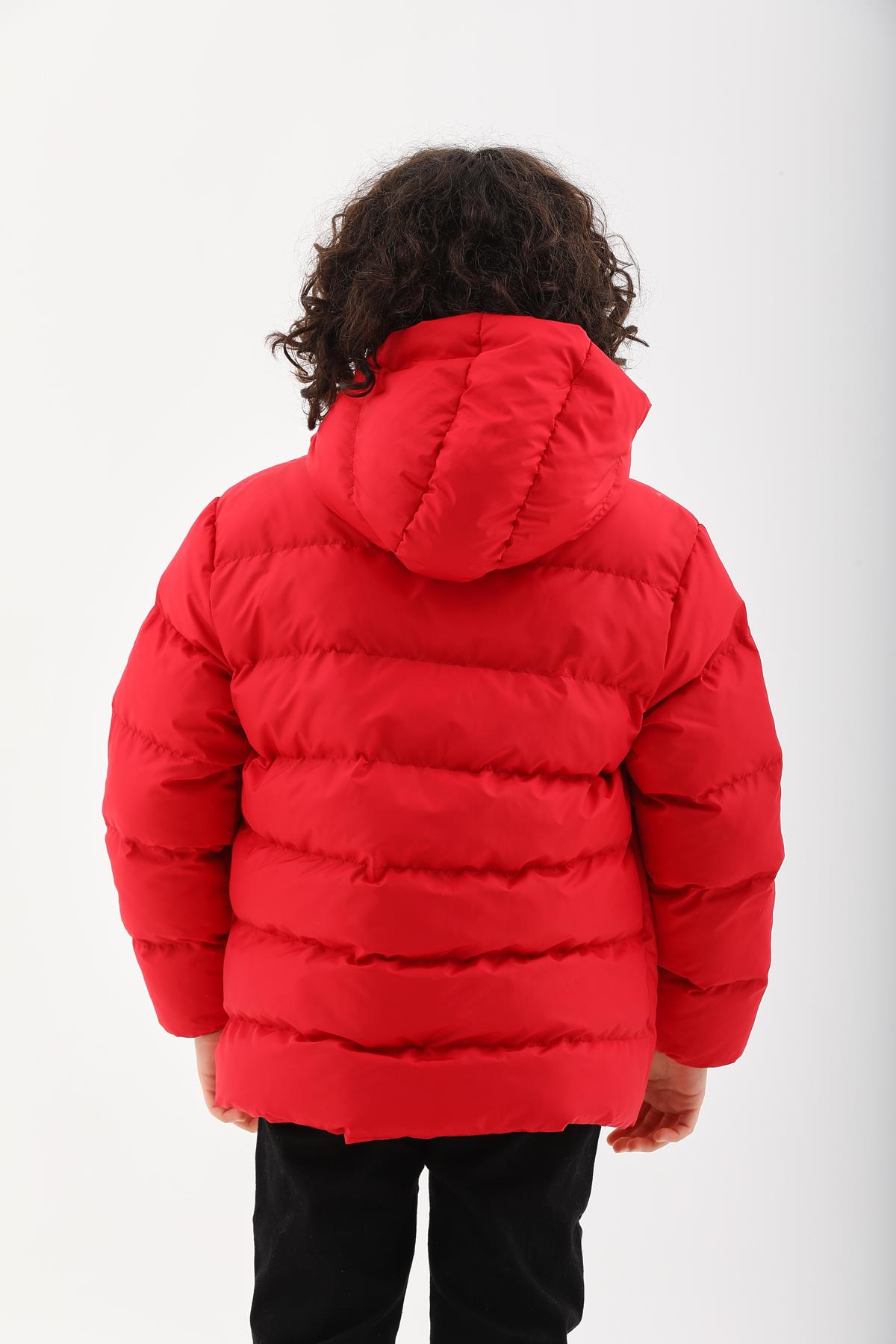Kız Erkek Çocuk Kırmızı Su Geçirmez İç Polarlı Kışlık Mont DPRBC015