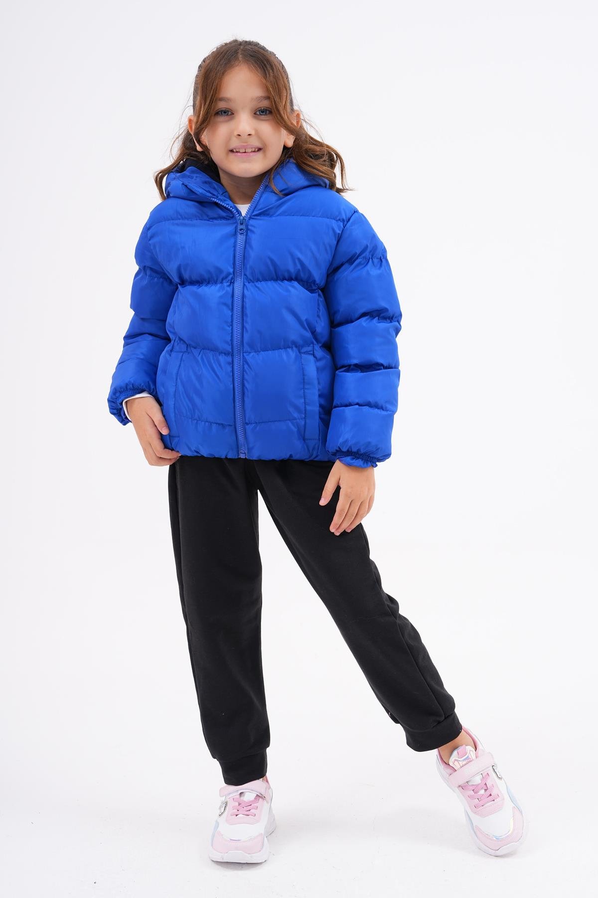 Kız Erkek Çocuk Saks Mavisi Su Geçirmez İç Polarlı Mont DPRBC014