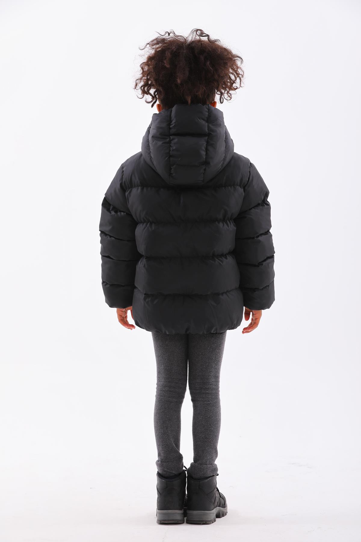 Kız Erkek Çocuk Siyah Su Geçirmez İç Polarlı Kışlık Mont DPRBC014