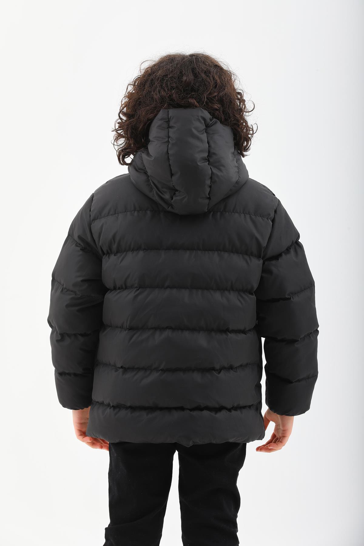 Kız Erkek Çocuk Siyah Su Geçirmez İç Polarlı Kışlık Mont DPRBC015