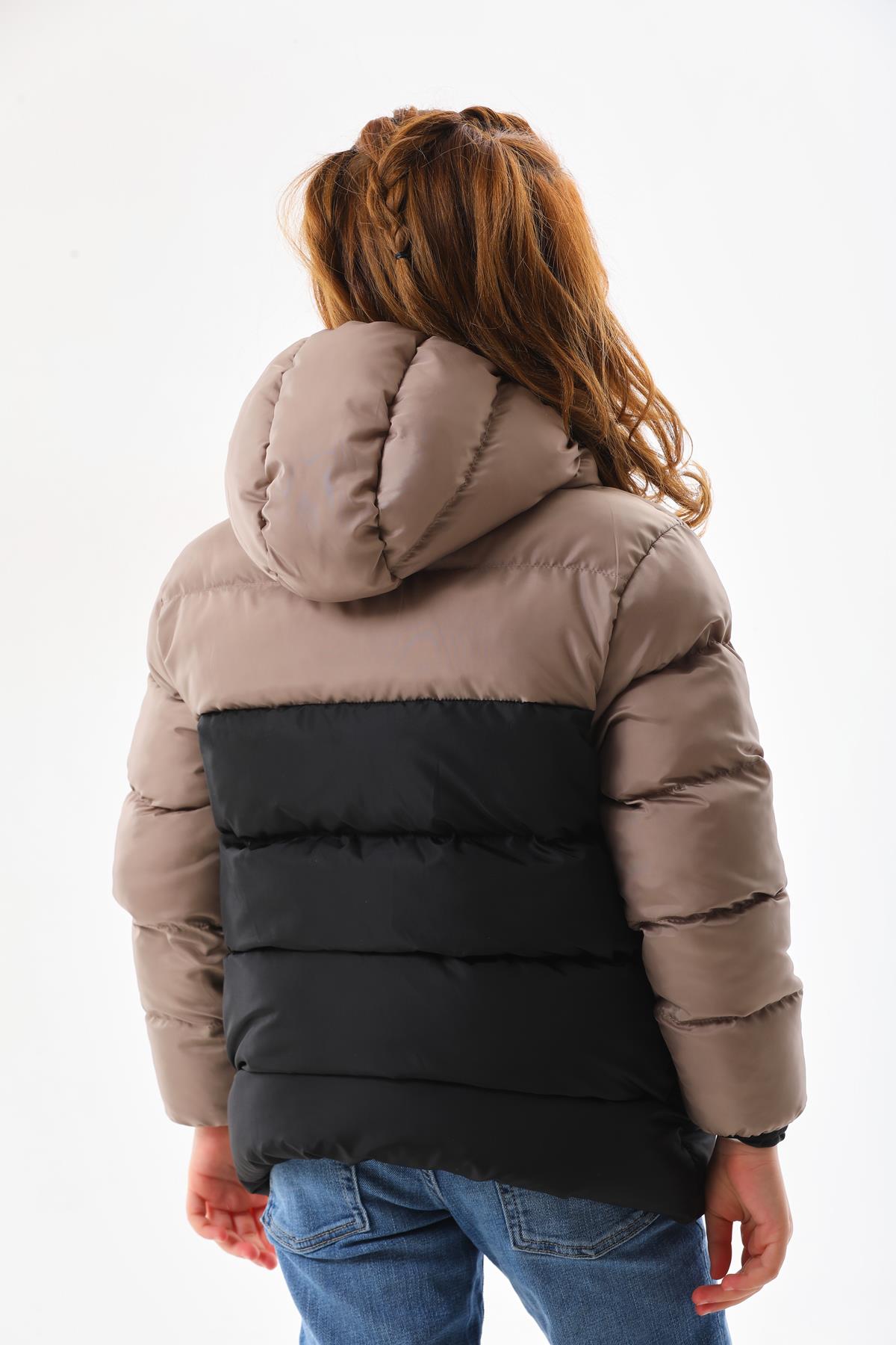 Kız Erkek Çocuk Taş Rengi Robalı Su Geçirmez İç Polarlı Mont DPRBC012