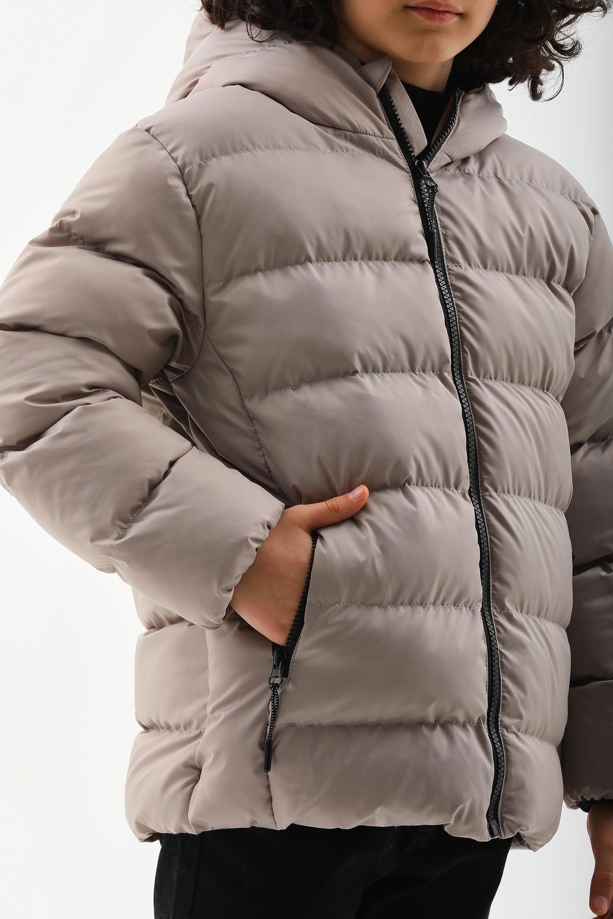 Kız Erkek Çocuk Taş Rengi Su Geçirmez İç Polarlı Kışlık Mont DPRBC015