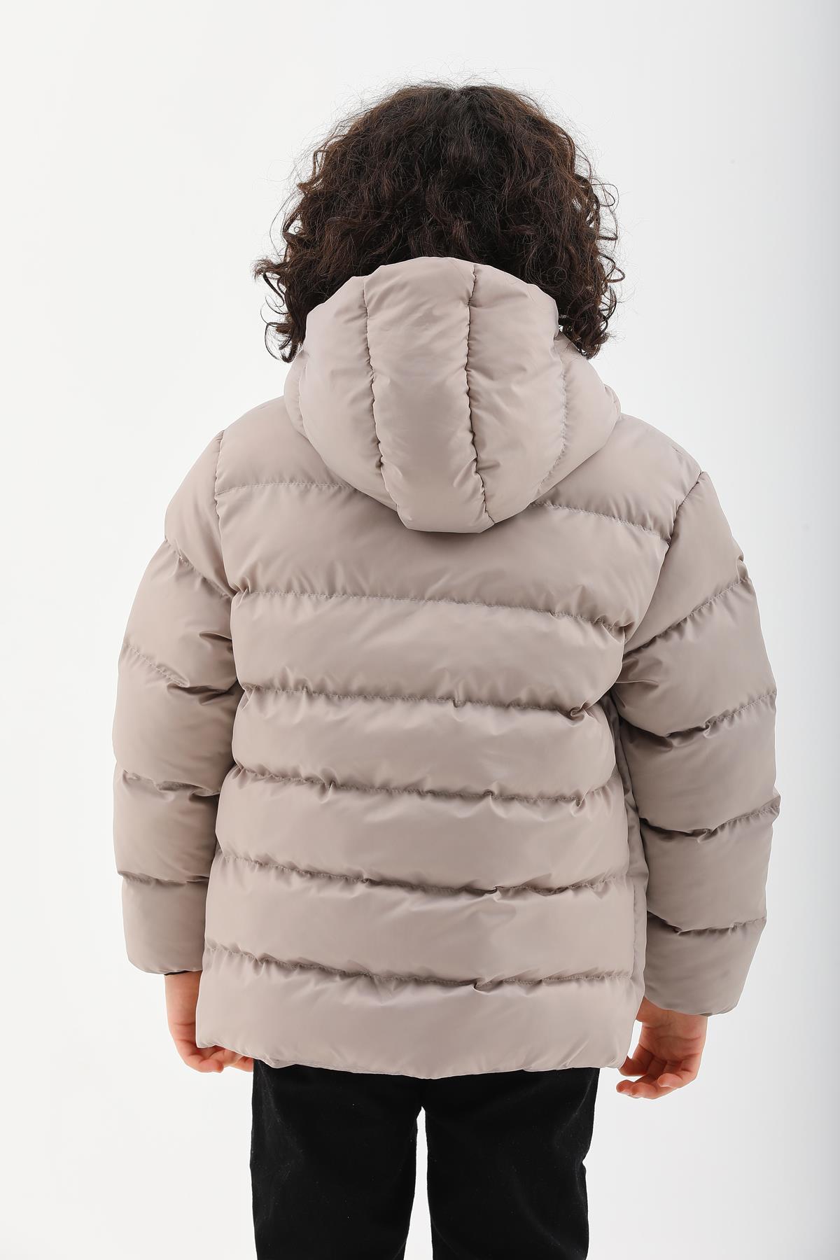 Kız Erkek Çocuk Taş Rengi Su Geçirmez İç Polarlı Kışlık Mont DPRBC015