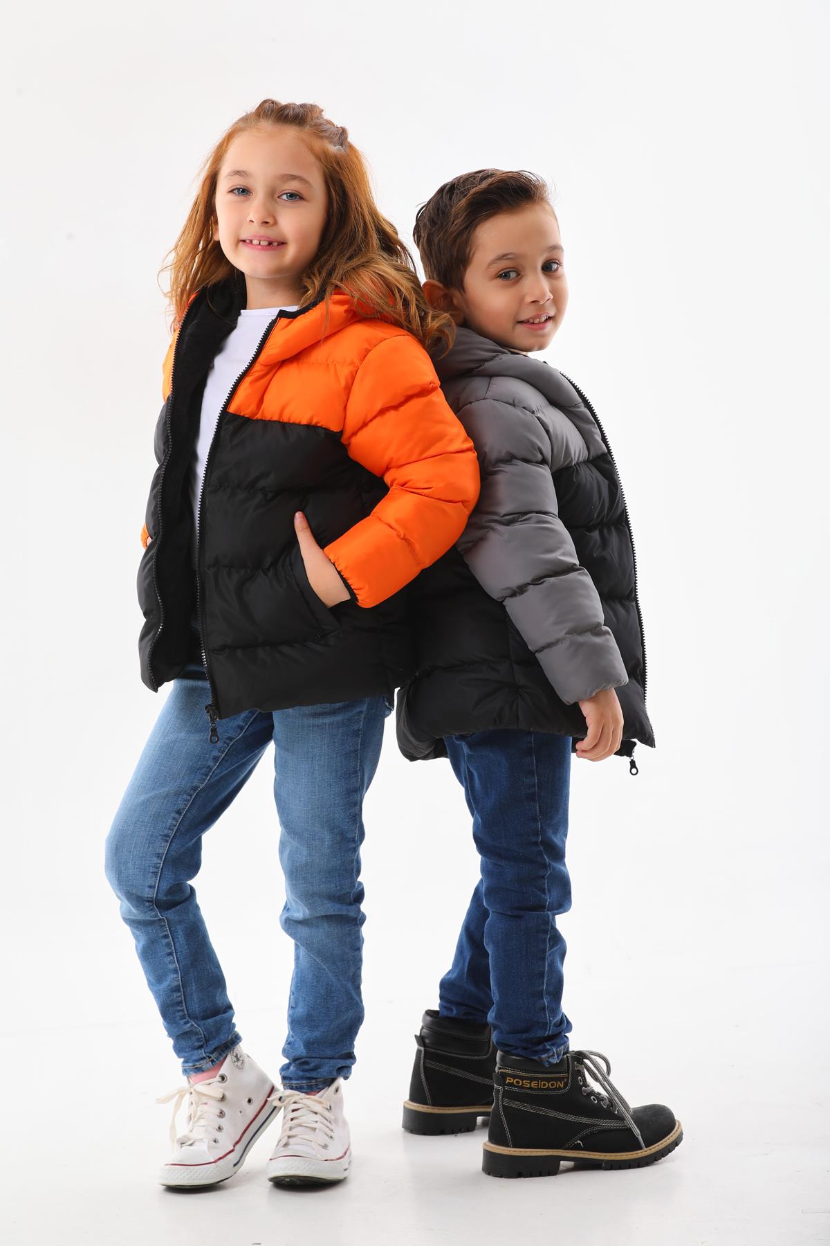 Kız Erkek Çocuk Turuncu Robalı Su Geçirmez İç Polarlı Mont DPRBC012