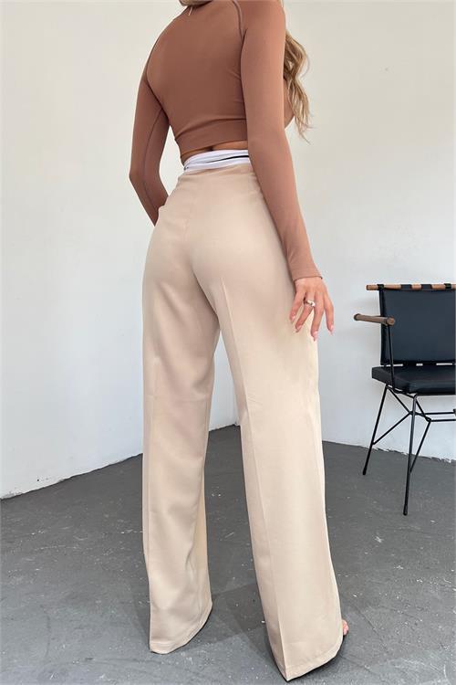 Neşel butik kadın bej palazzo pantolon QNS035 