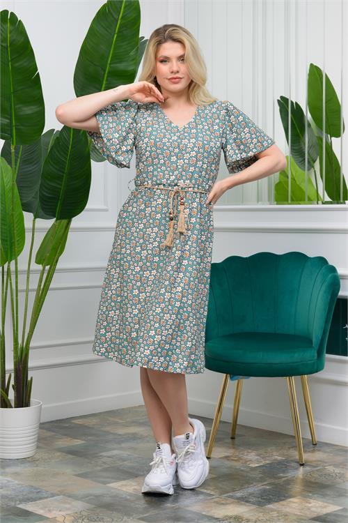 Neşeli Butik Kadın Kemerli Çiçekli Yazlık Elbise NB60203 