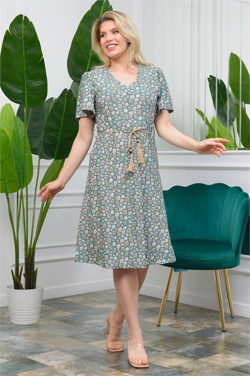 Neşeli Butik Kadın Kemerli Çiçekli Yazlık Elbise NB60203 