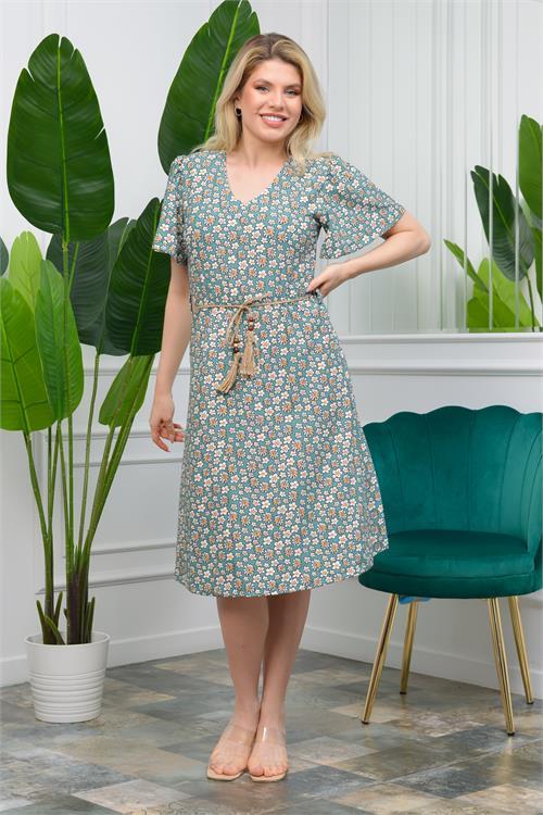 Neşeli Butik Kadın Kemerli Çiçekli Yazlık Elbise NB60203 
