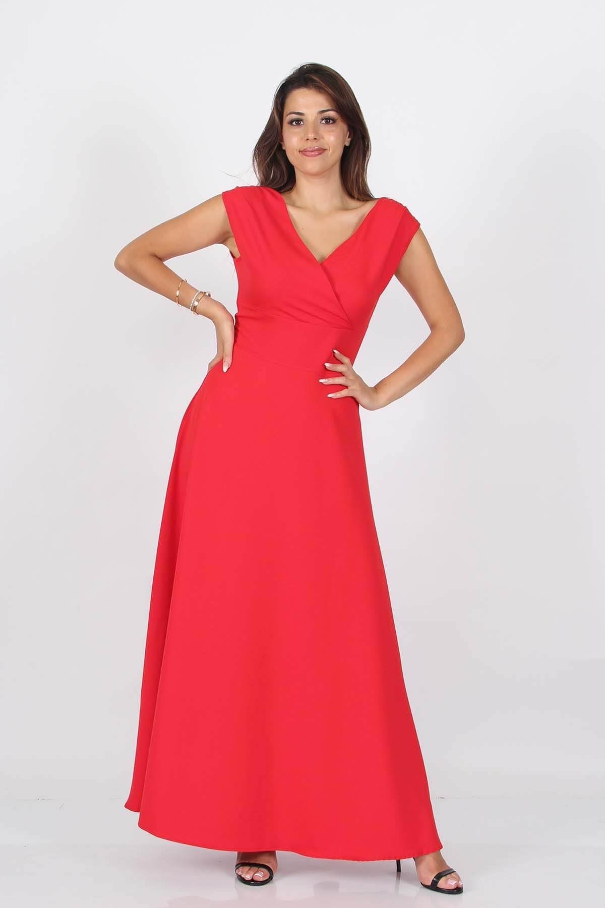 Neşeli Butik Kadın omuz detaylı kayık yaka uzun abiye elbise NB8076 