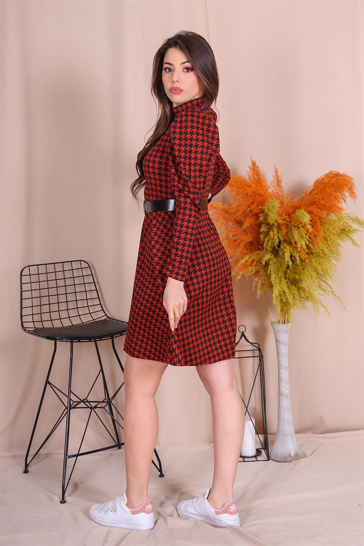 Neşeli Butik Kadın Yarım Balıkçı Kol Ve Kemer Detaylı Yeni Sezon Kışlık Elbise NB7156 